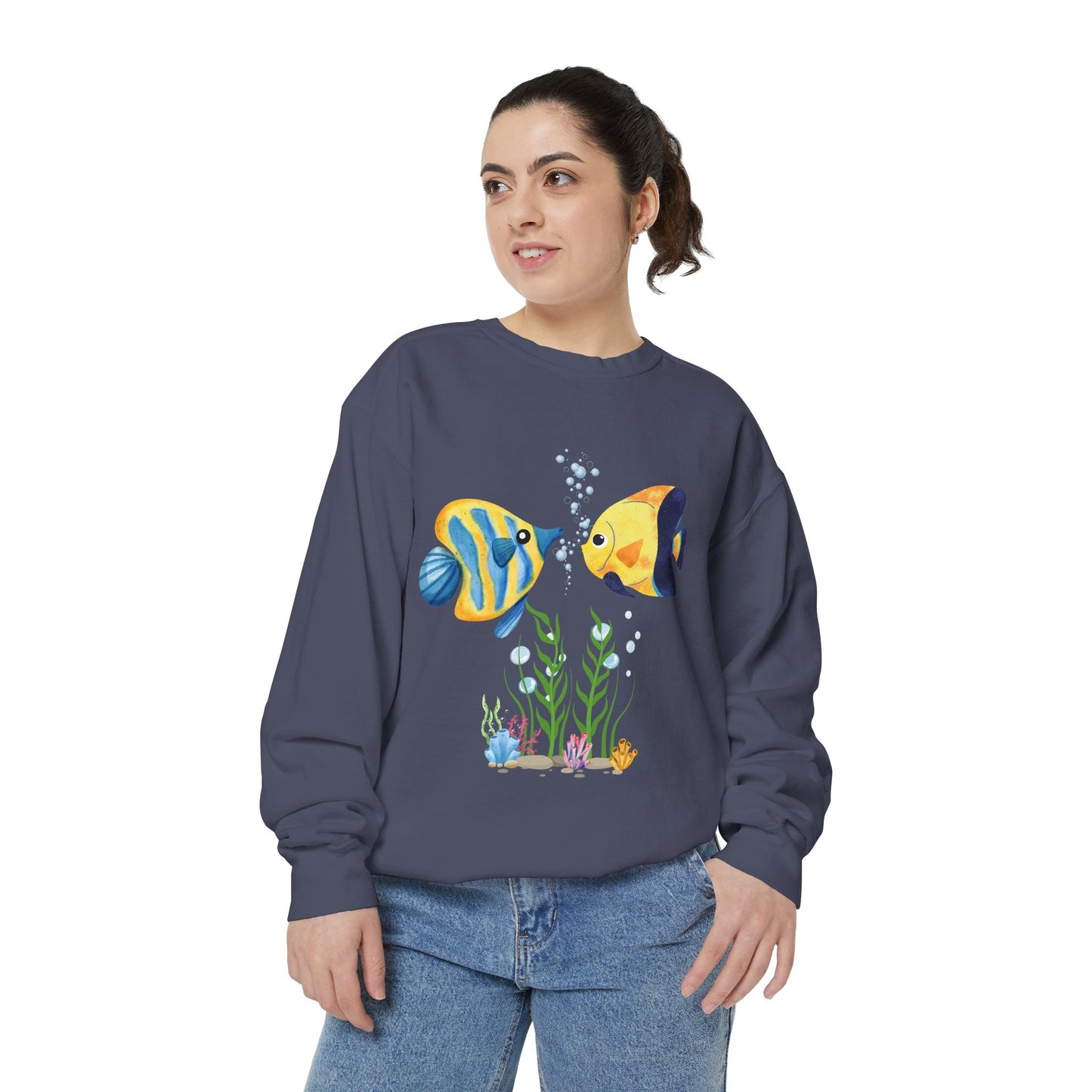 Two fish greet in underwater Unisex Garment-Dyed Sweatshirt