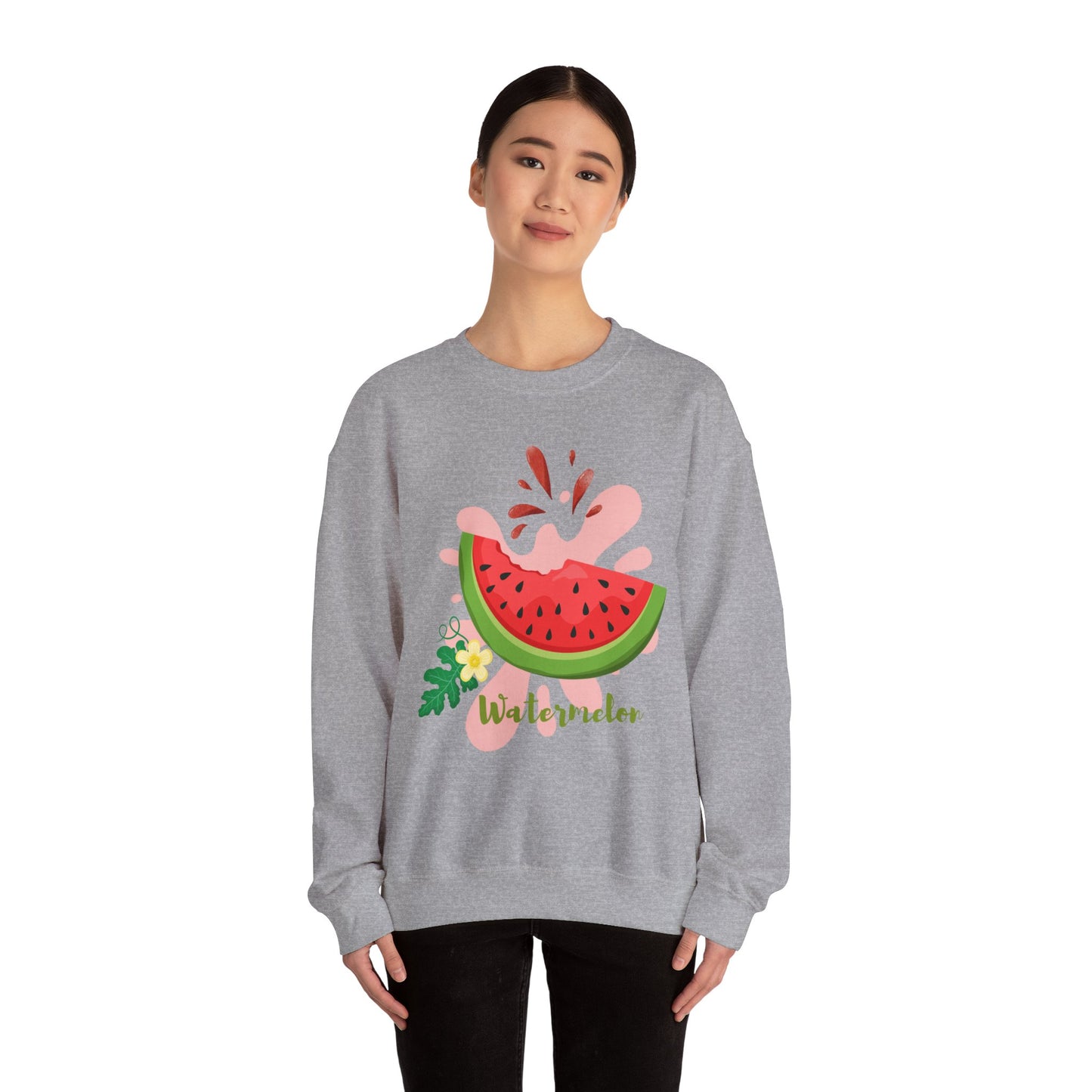 Watermelon Splash Unisex Crewneck Sweatshirt, Summer Vibes Sweatshirt, Cute Fruit Apparel, Gift for Friends, Cute Trendy Sweatshirt
