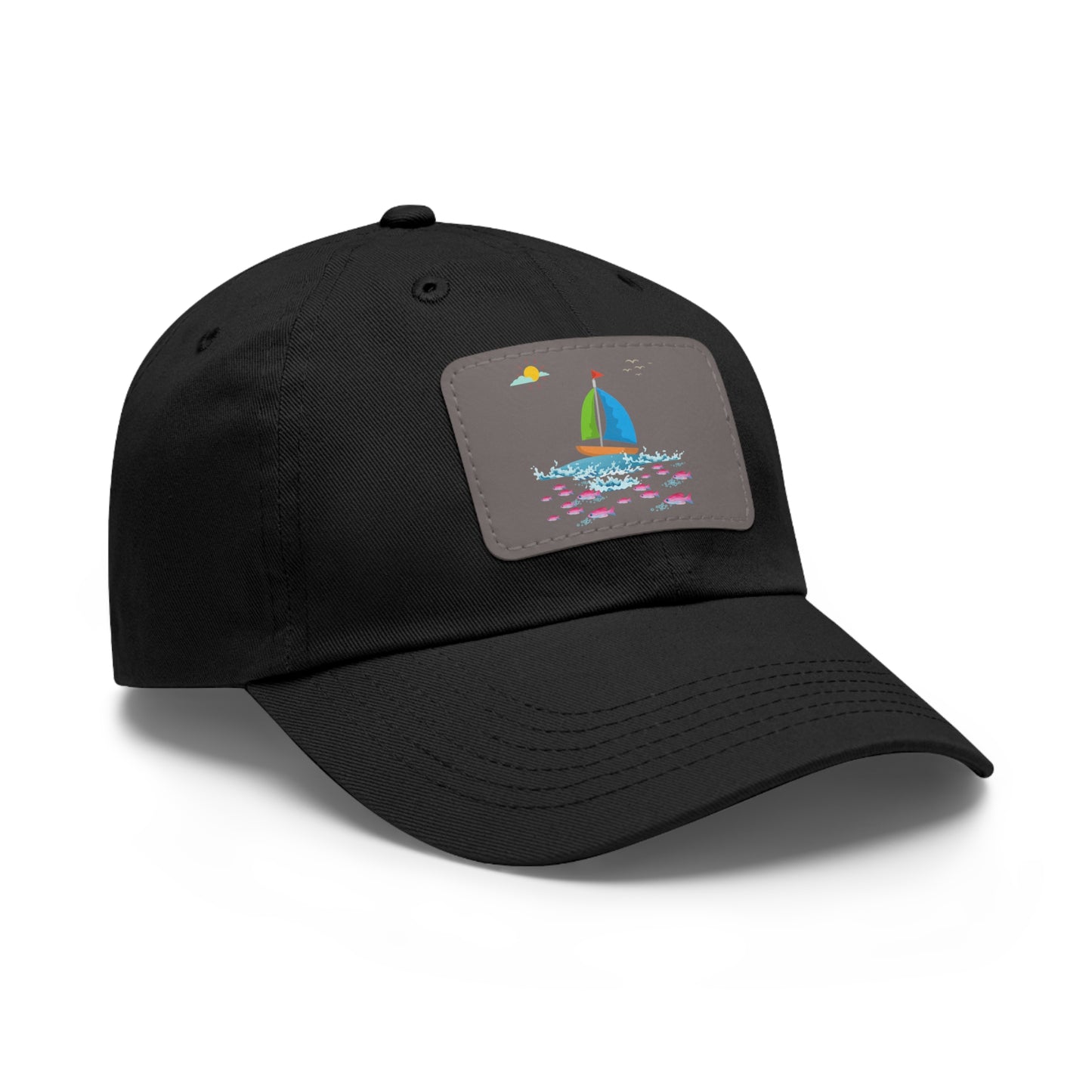 Sailboat and Red fish Dad Hat with Leather Patch (Rectangle)