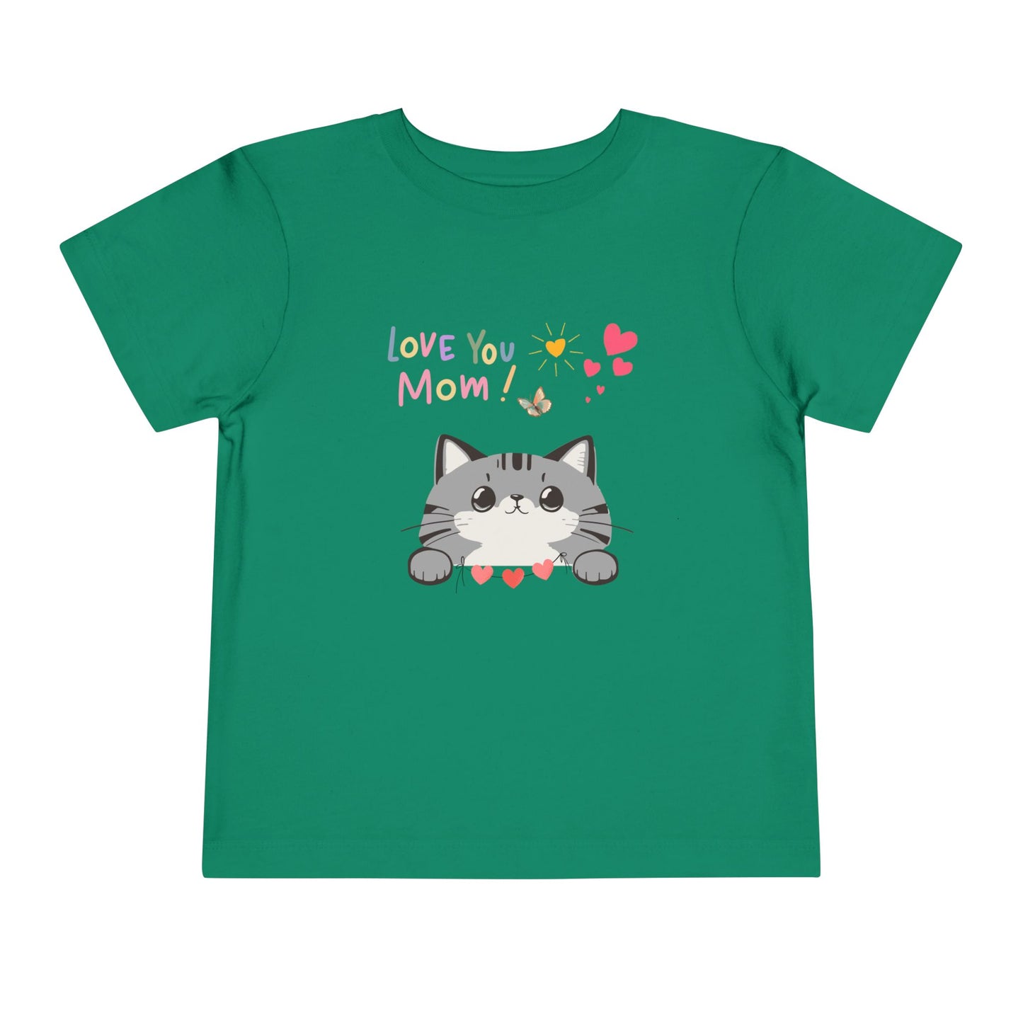 Cute Cat 'Love You Mom' Toddler Tee, Perfect Gift for Mother's Day, Birthday, Playdates, Casual Wear, Cute Kids' Apparel