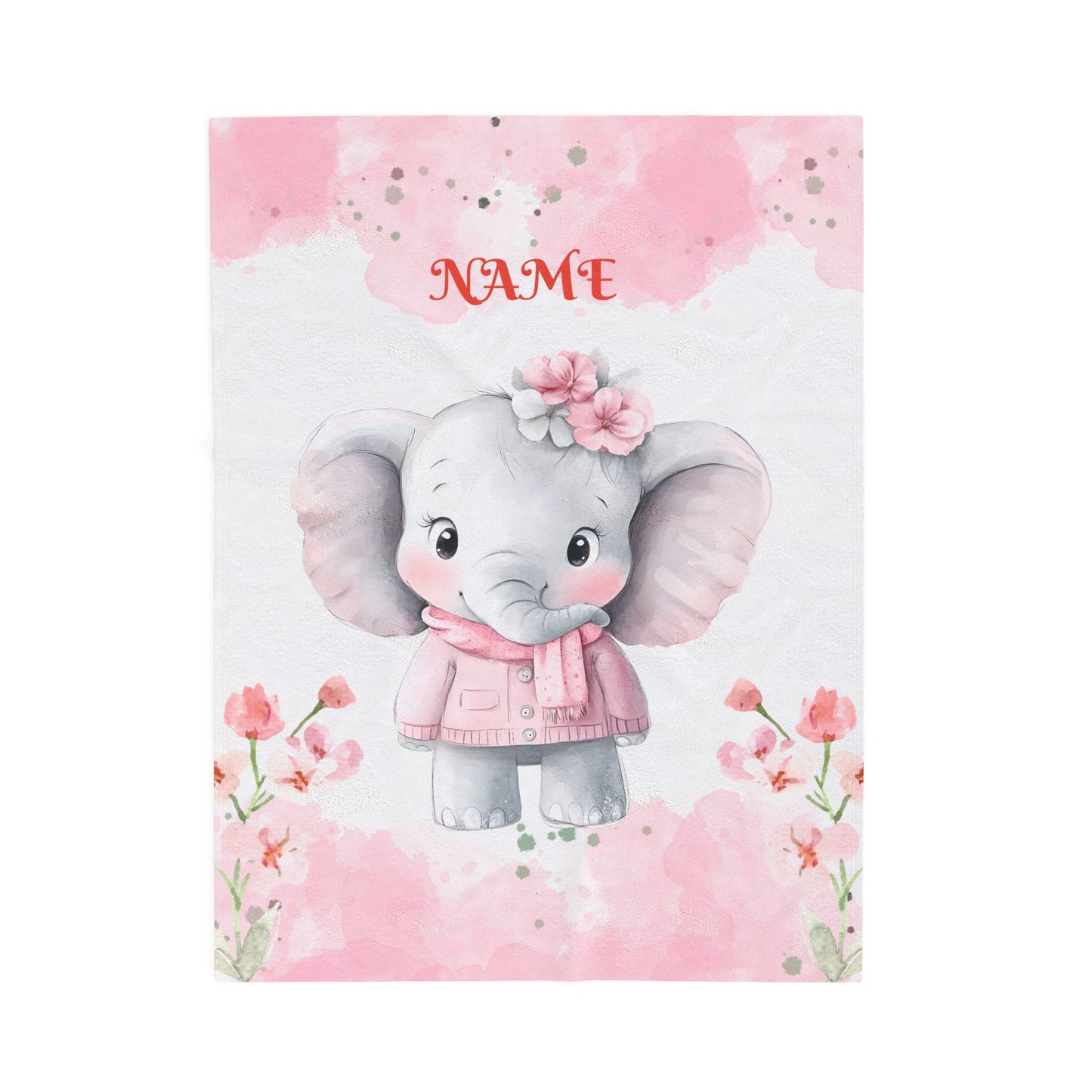 Personalized Baby Elephant Velveteen Plush Blanket, Soft Cuddle Throw, Nursery Decor, Baby Shower Gift, Cozy Blanket for Kids