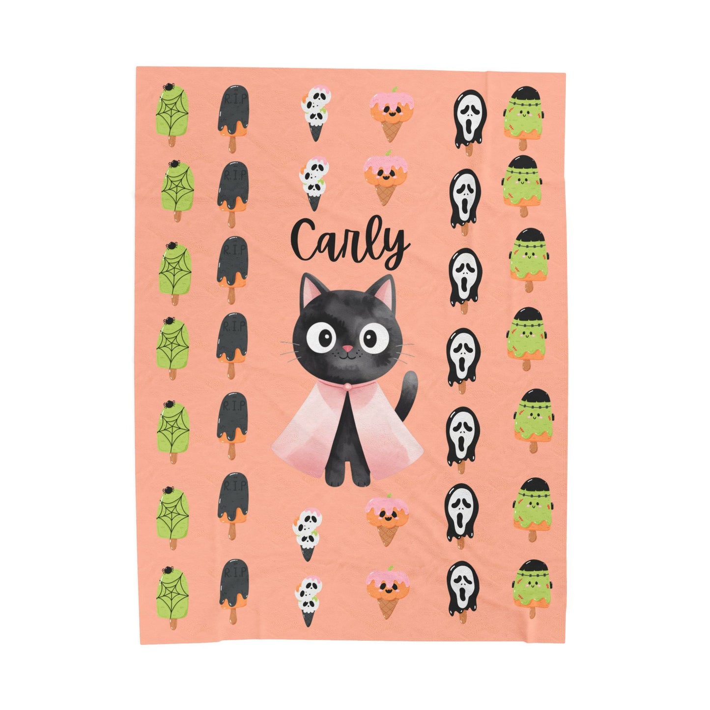 Adorable Personalized Cat Plush Blanket for Kids, Cozy Halloween Blanket, Cute Gift for Cat Lovers, Child's Room Decor, Fleece Throw