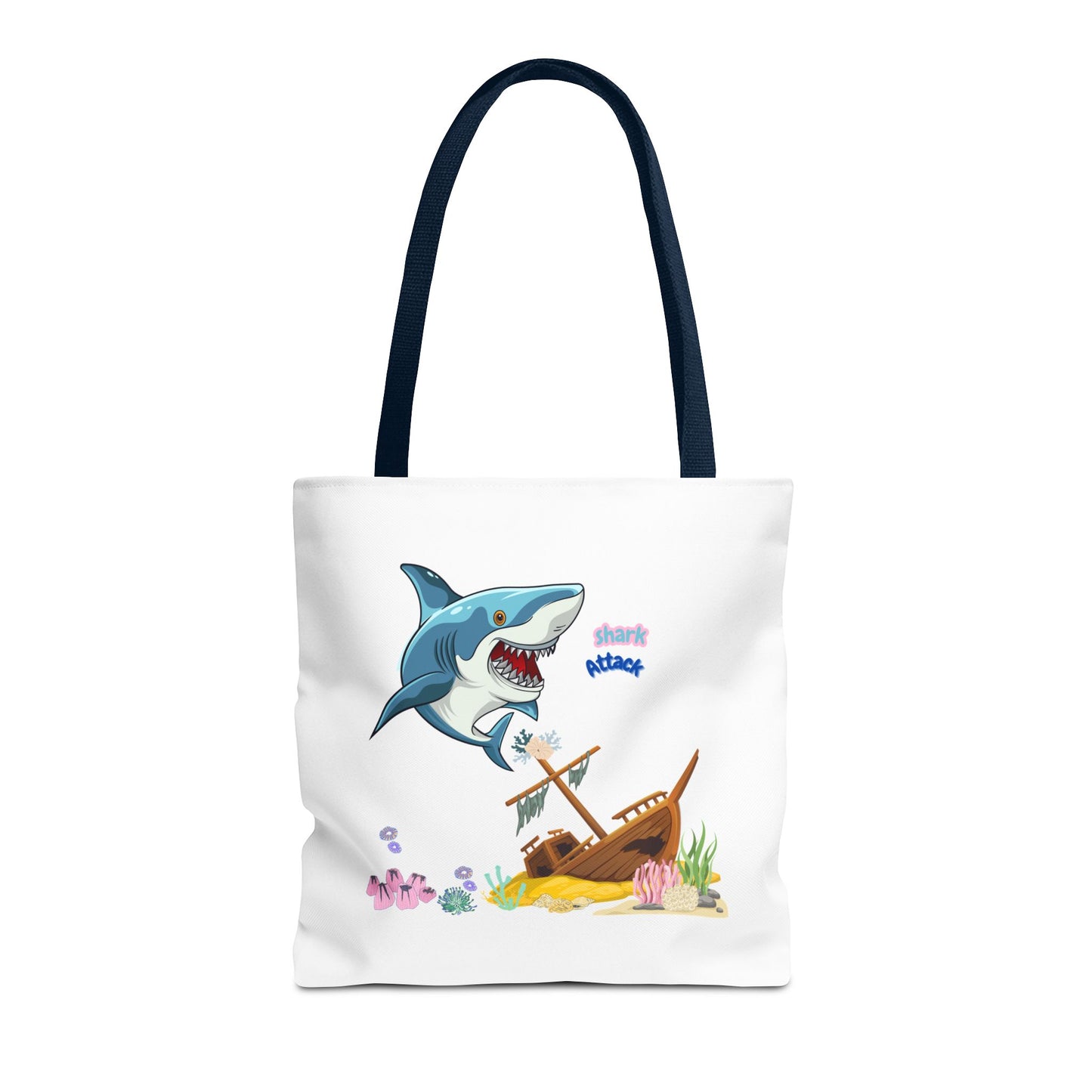 Shark ship colorful coral reef Tote Bag