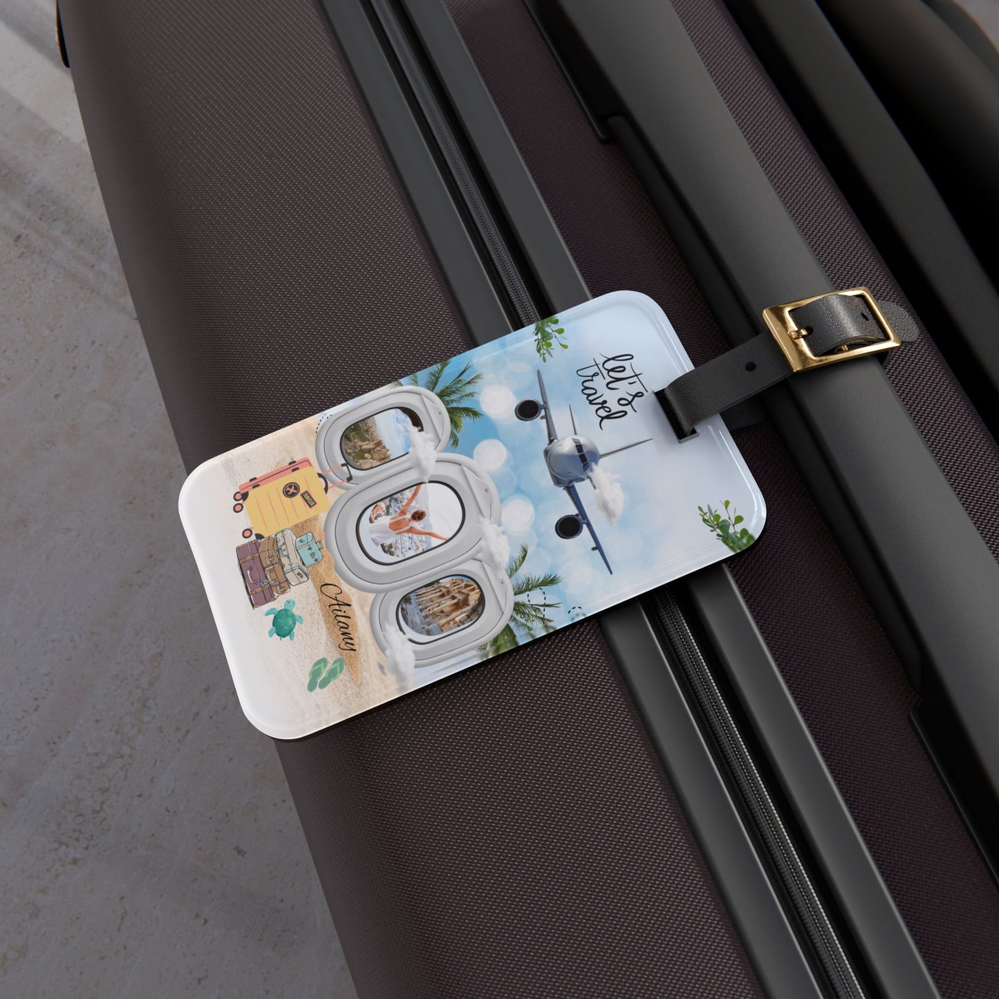 Let's Travel Luggage Tag — Tropical Airplane Window Design
