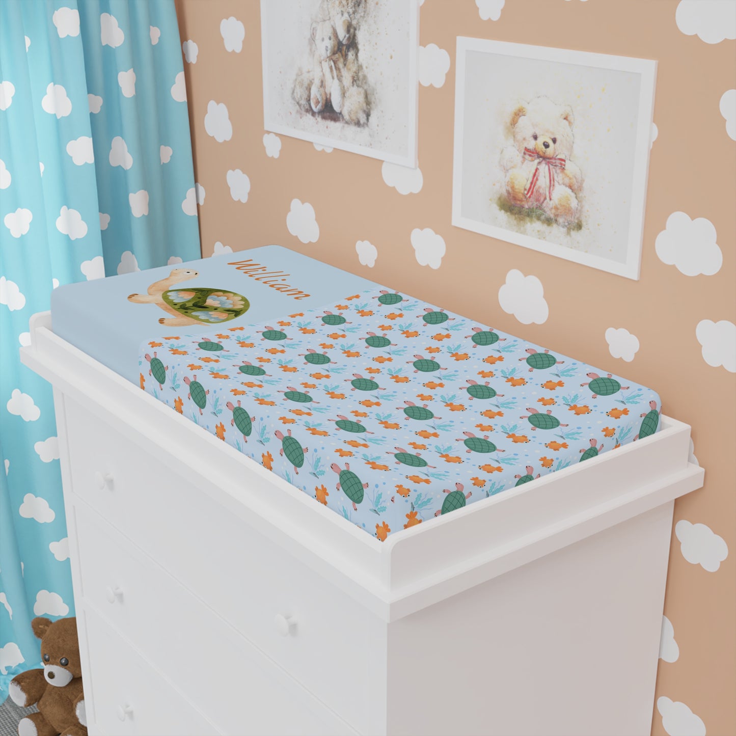Baby Changing Pad Cover — Personalized Turtle & Starfish Nursery Decor