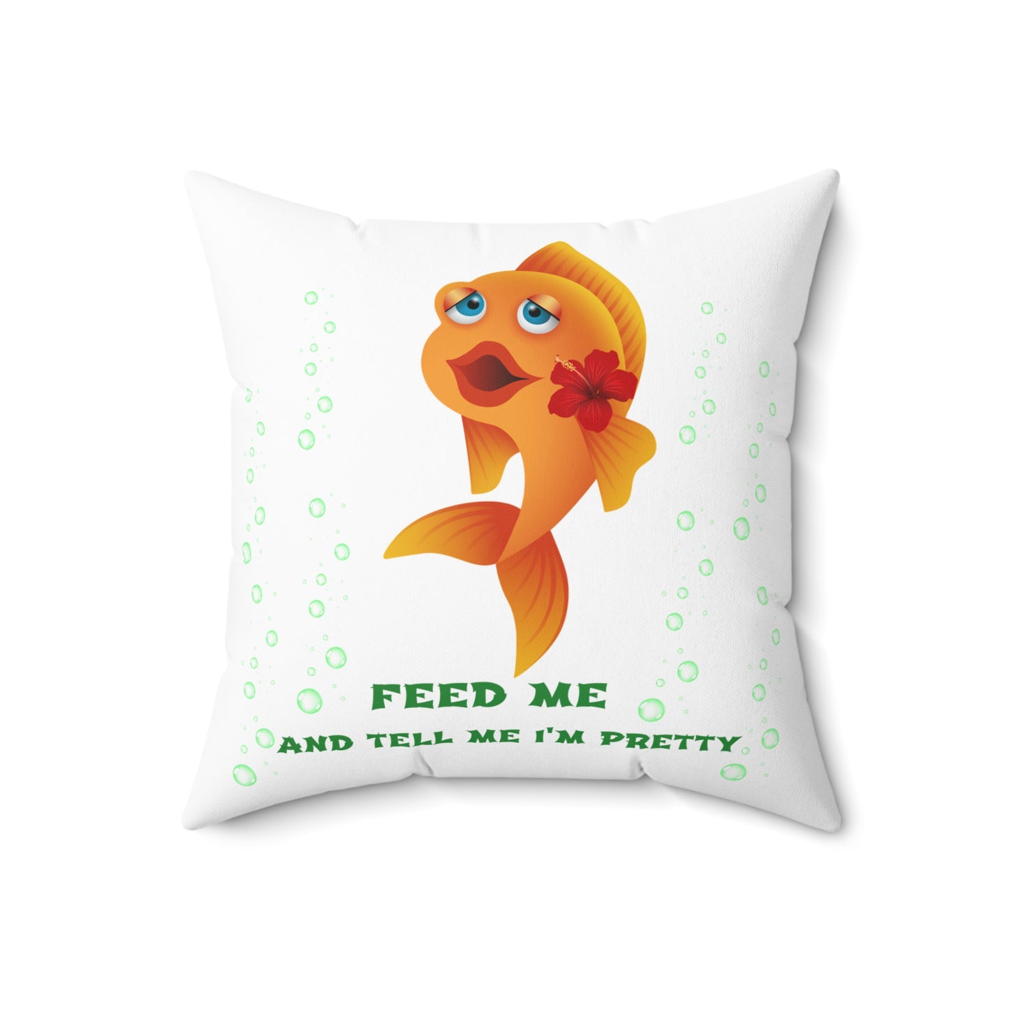 Cartoon goldfish with red lips and flower Spun Polyester Square Pillow