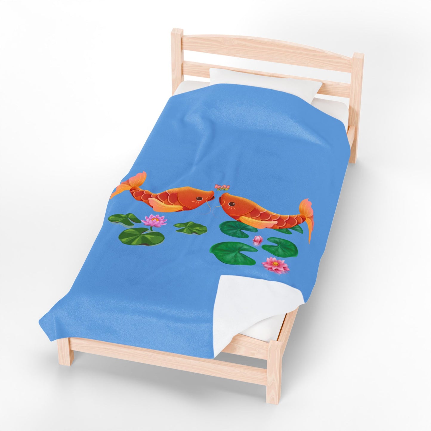 Golden koi fish with lotus flowers Velveteen Plush Blanket
