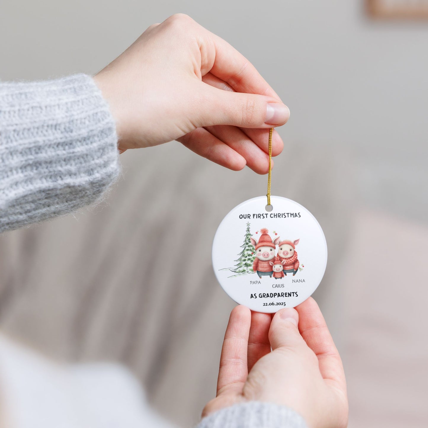Personalized Family Christmas Ornament, Custom Pig Decor, Grandparents Gift, Holiday Keepsake, Cute Animal Decoration