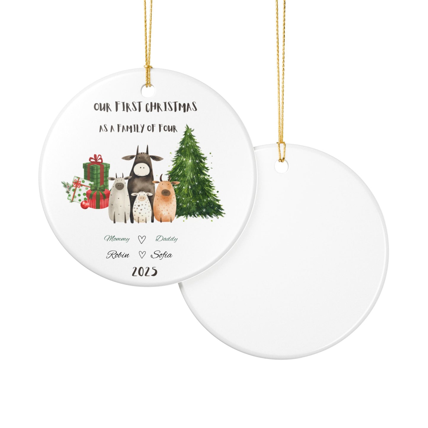 Family Christmas Ornament, Personalized Holiday Decor, First Christmas as Family of Four, Custom Tree Decoration, 2025 Keepsake