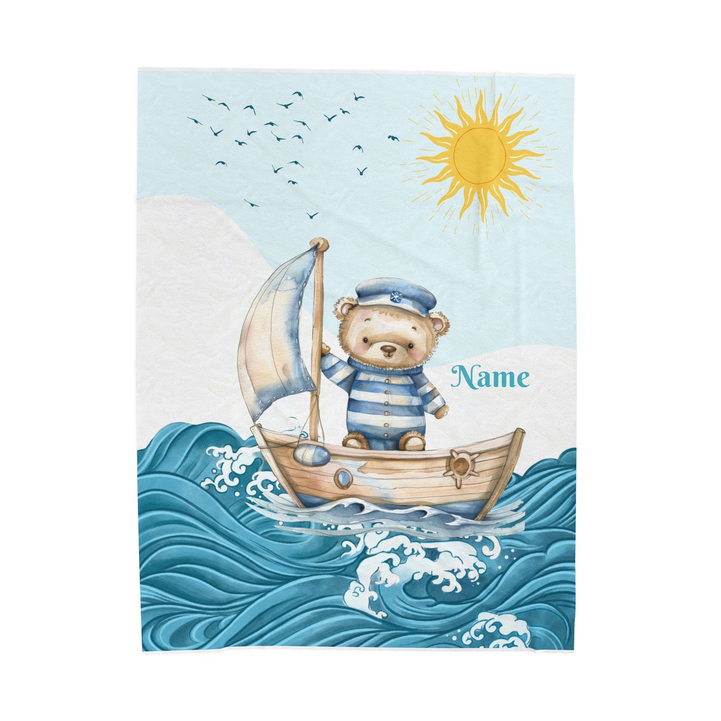 Nautical Bear Plush Blanket, Personalized Baby Blanket, Nursery Decor, Gift for New Parents, Cozy Blanket for Kids