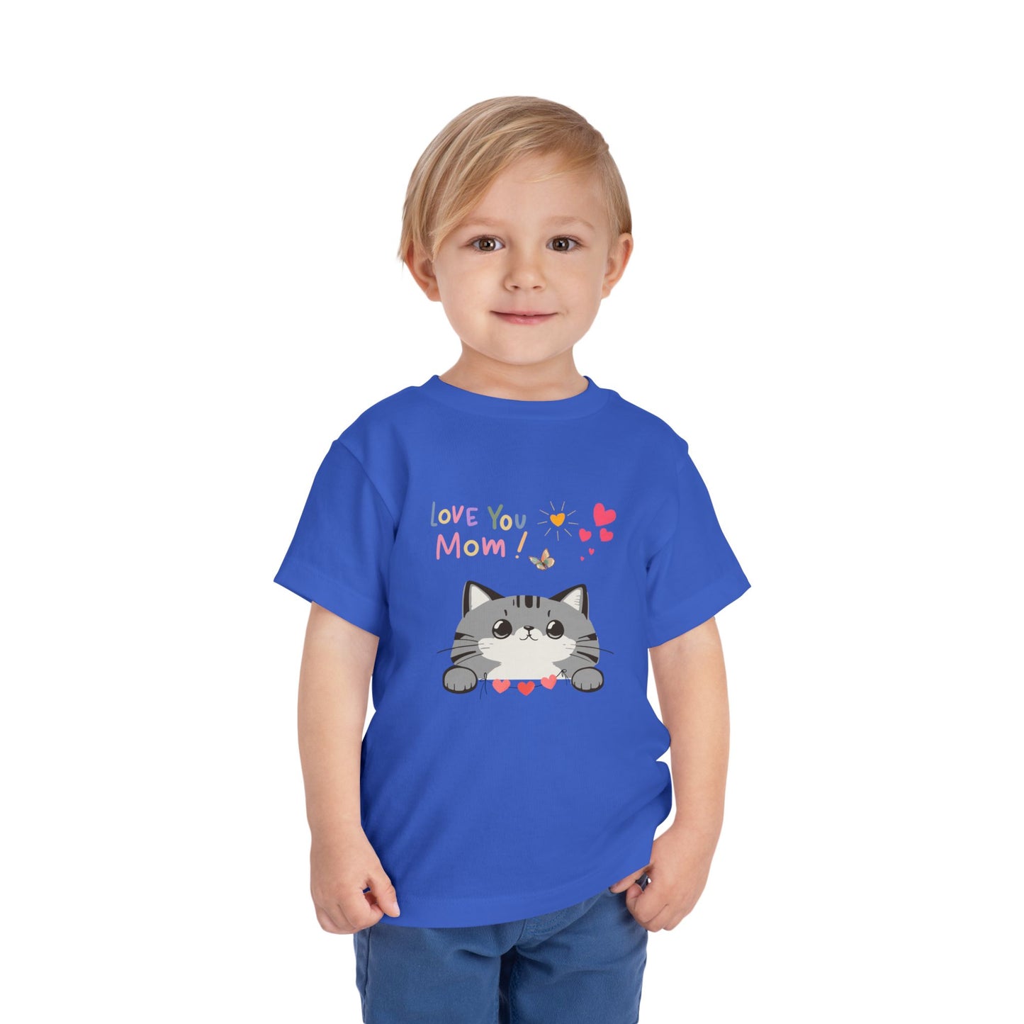 Cute Cat 'Love You Mom' Toddler Tee, Perfect Gift for Mother's Day, Birthday, Playdates, Casual Wear, Cute Kids' Apparel