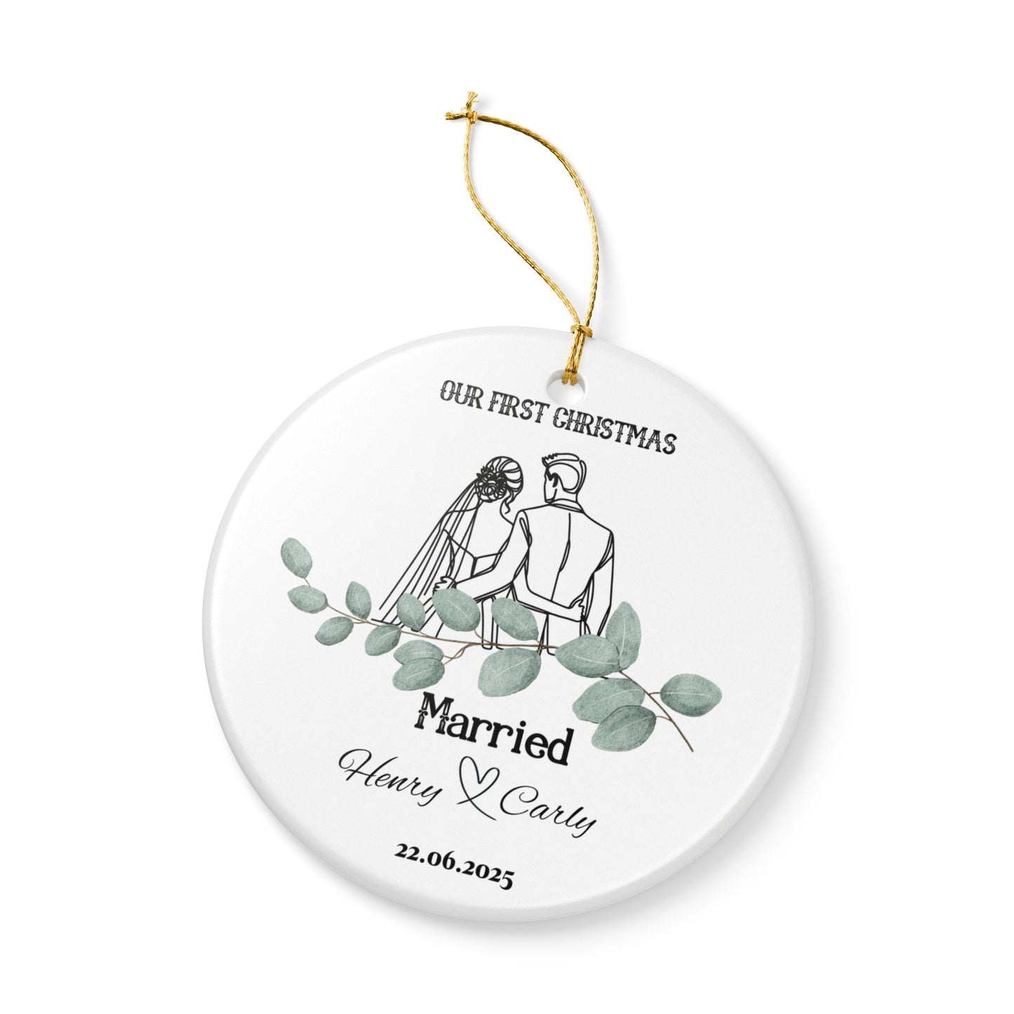 Personalized Wedding Ornament, Custom Christmas Decoration, Newlywed Gift, First Christmas Ornament, Marriage Keepsake