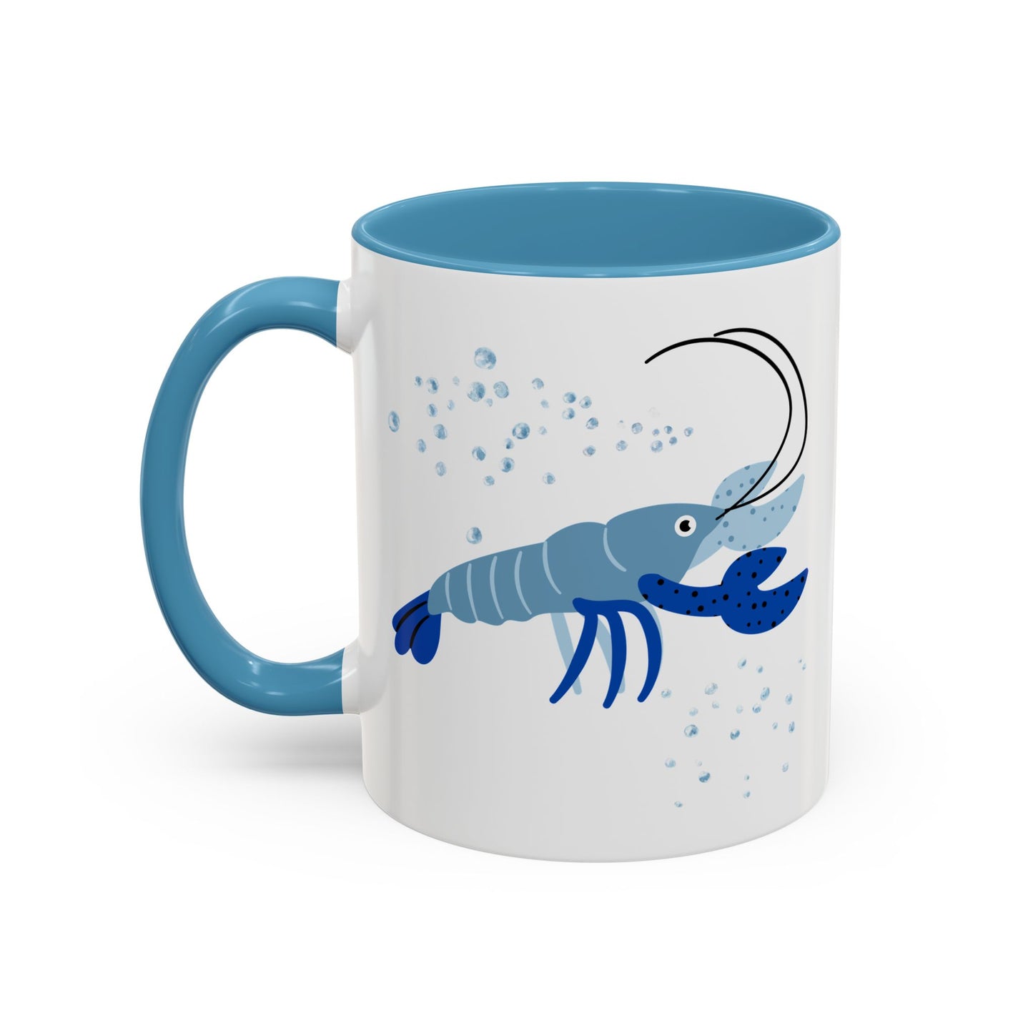 Blue shrimp with dark blue claws and bubbles Coffee Mug