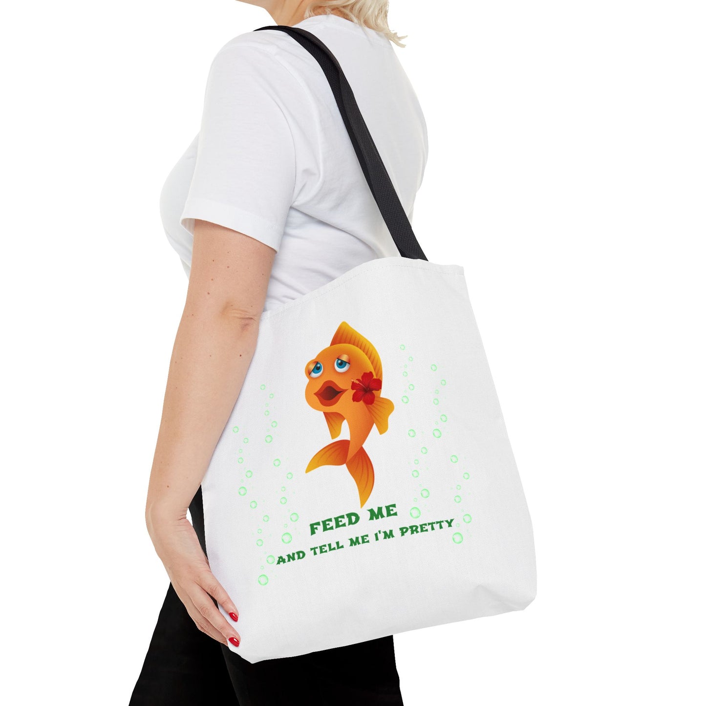 Cartoon goldfish with red lips and flower Tote Bag