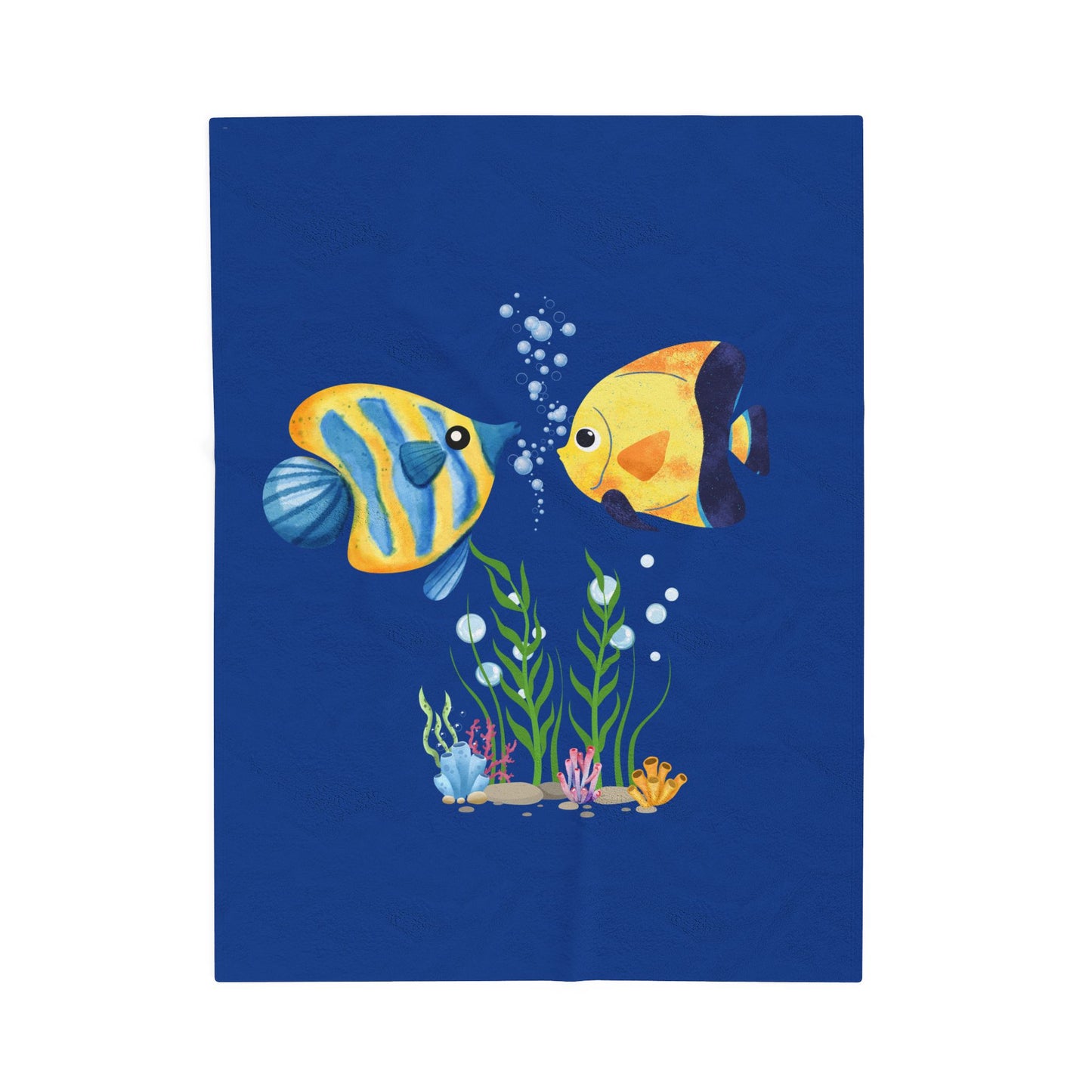 Two fish greet in underwater Velveteen Plush Blanket