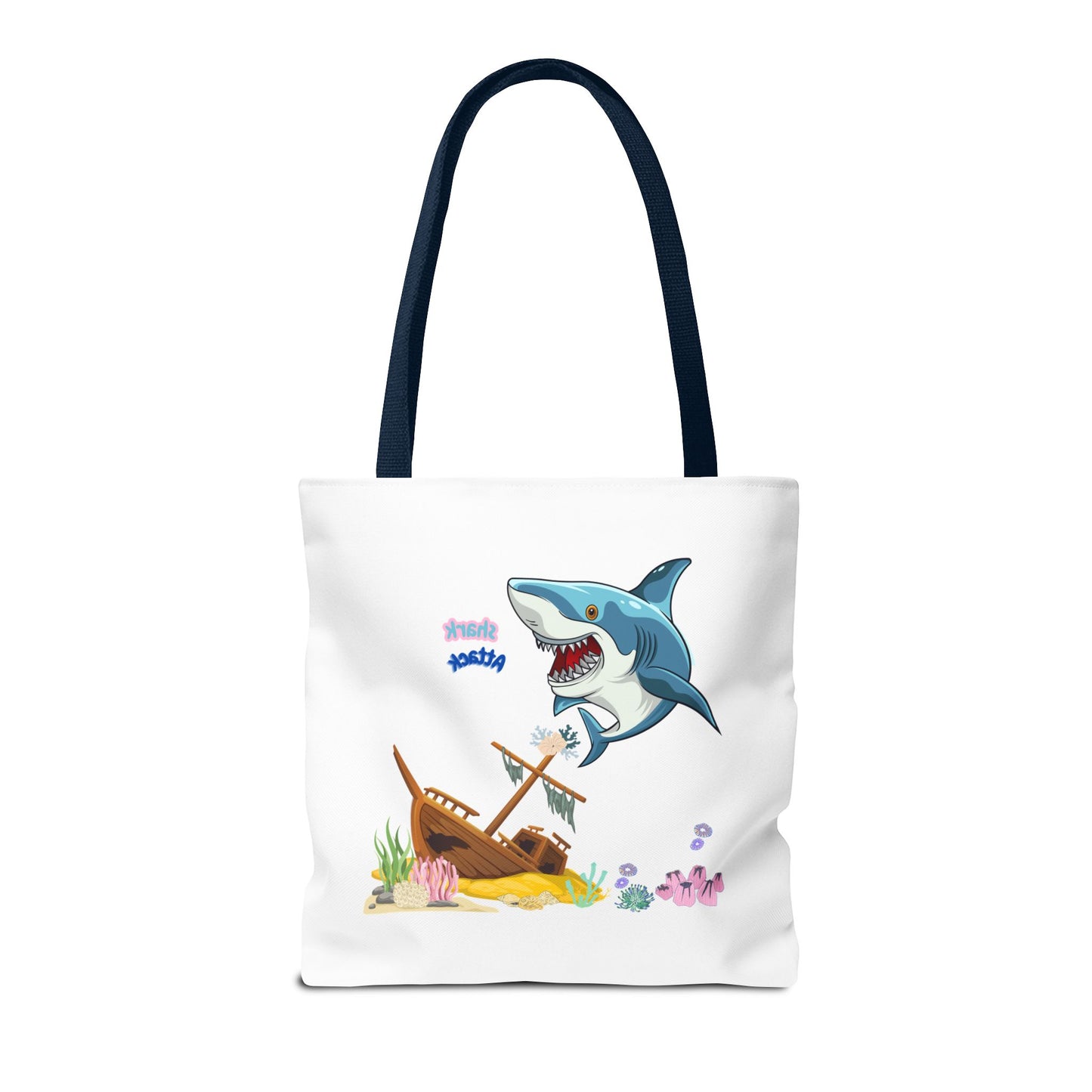 Shark ship colorful coral reef Tote Bag