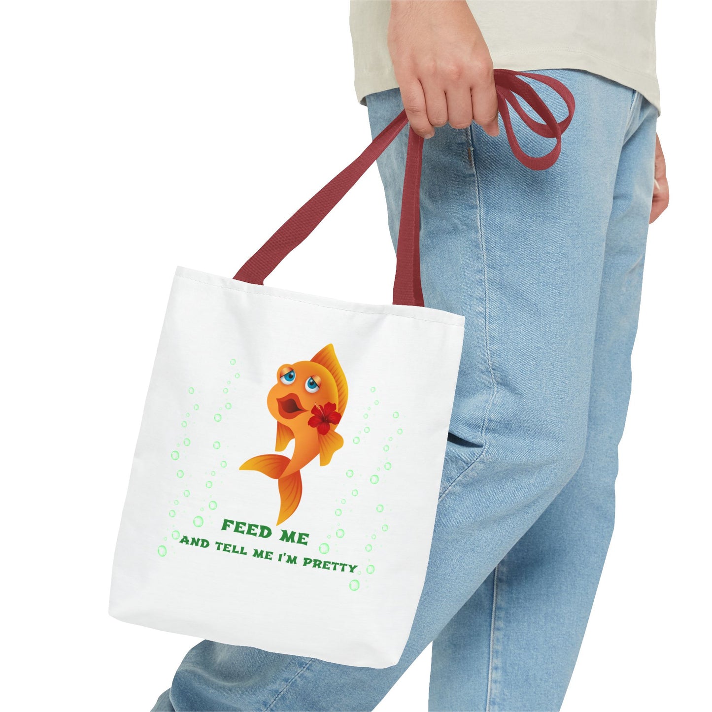 Cartoon goldfish with red lips and flower Tote Bag