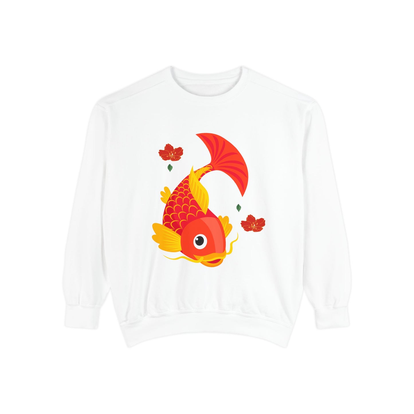 Goldfish with flowing fins and red blossoms Unisex Garment-Dyed Sweatshirt