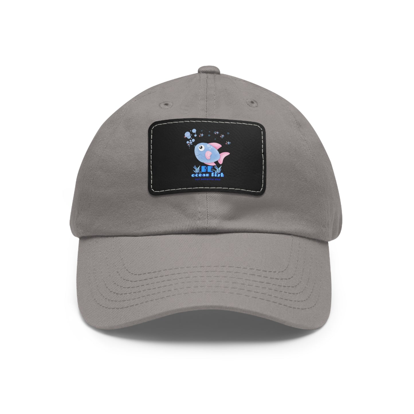 Cute cartoon fish with pink fins and bubble Dad Hat with Leather Patch (Rectangle)