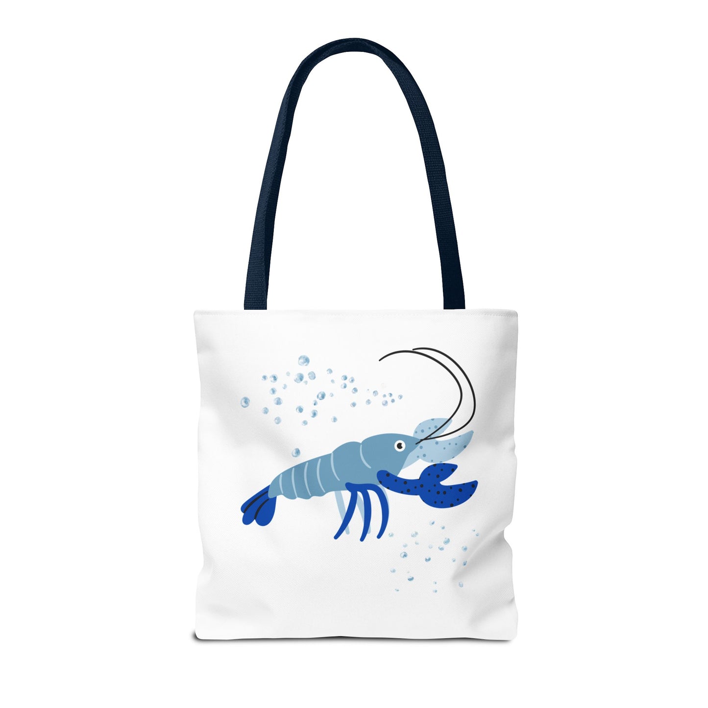 Blue shrimp with dark blue claws and bubbles Tote Bag