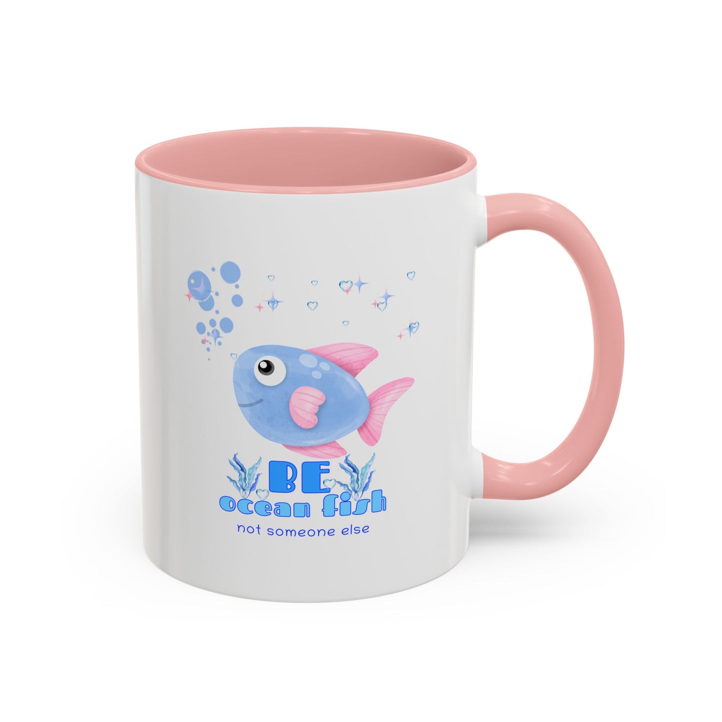 Cute cartoon fish with pink fins and bubble Coffee Mug