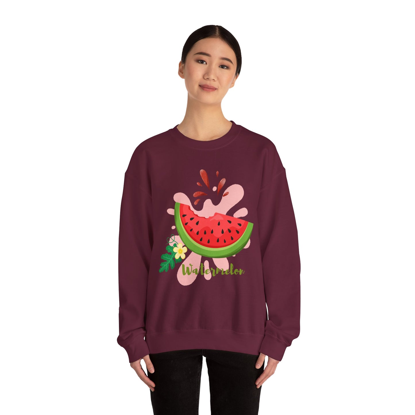 Watermelon Splash Unisex Crewneck Sweatshirt, Summer Vibes Sweatshirt, Cute Fruit Apparel, Gift for Friends, Cute Trendy Sweatshirt