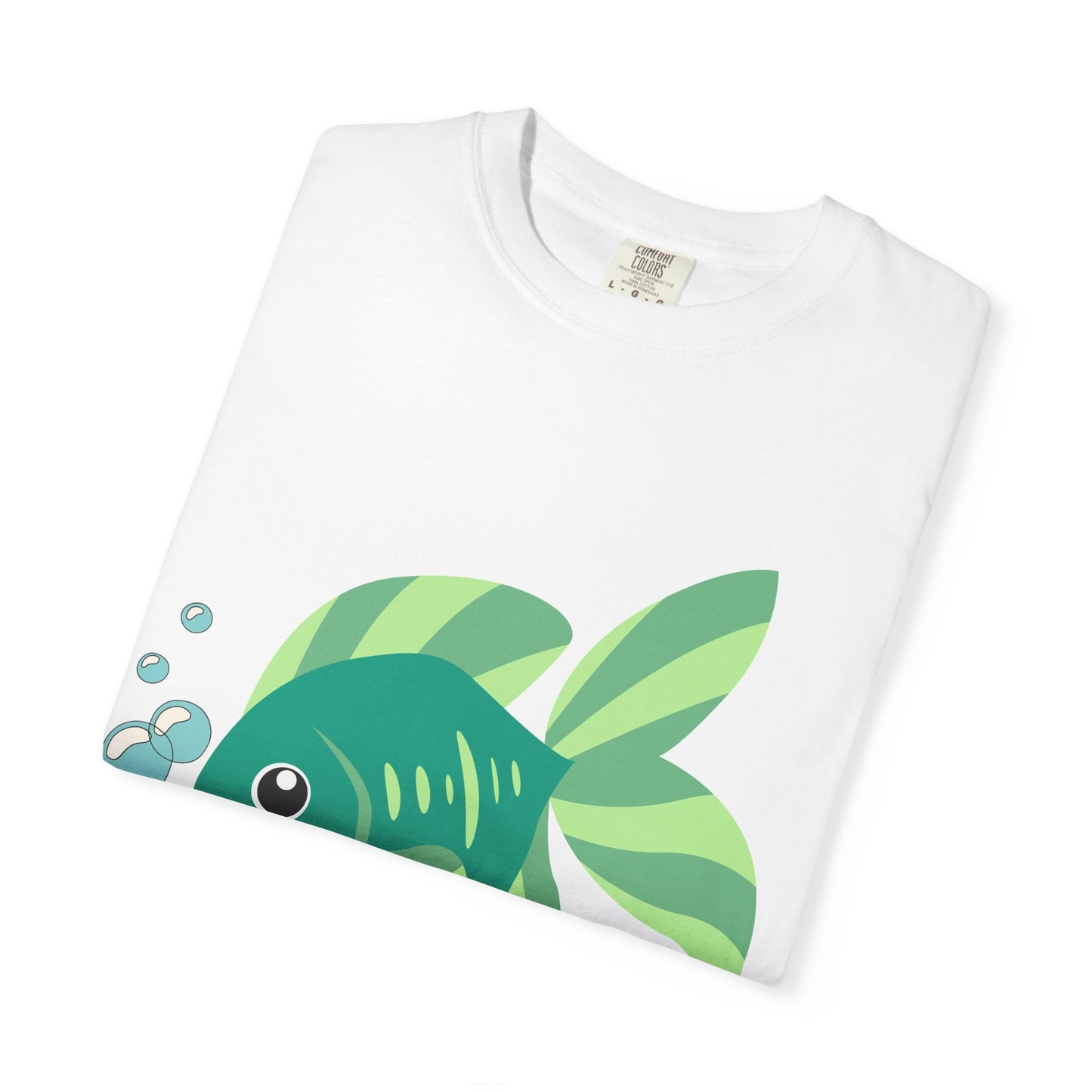 Green fish with bubbles and aquatic plants Unisex Garment-Dyed T-shirt