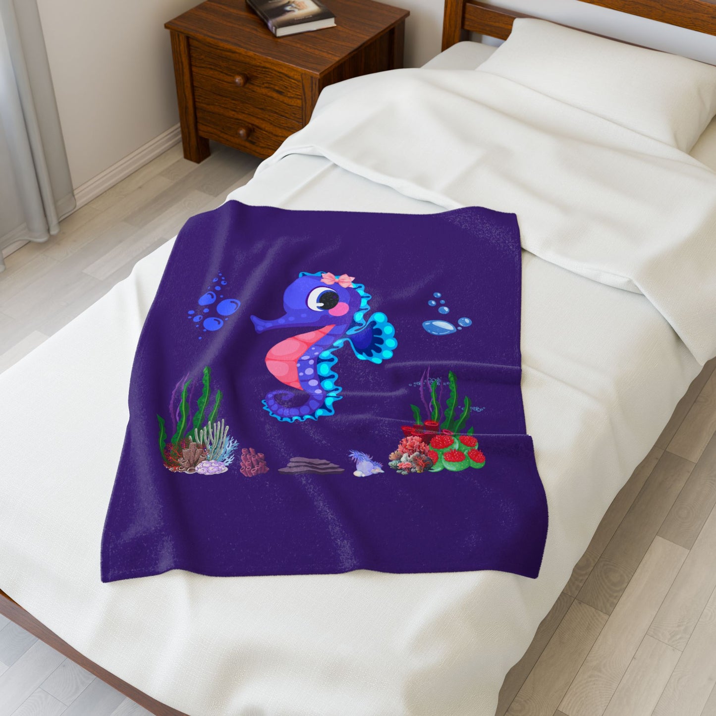 Seahores playful under the sea Velveteen Plush Blanket