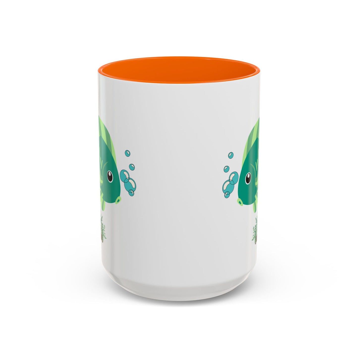 Green fish with bubbles and aquatic plants Coffee Mug