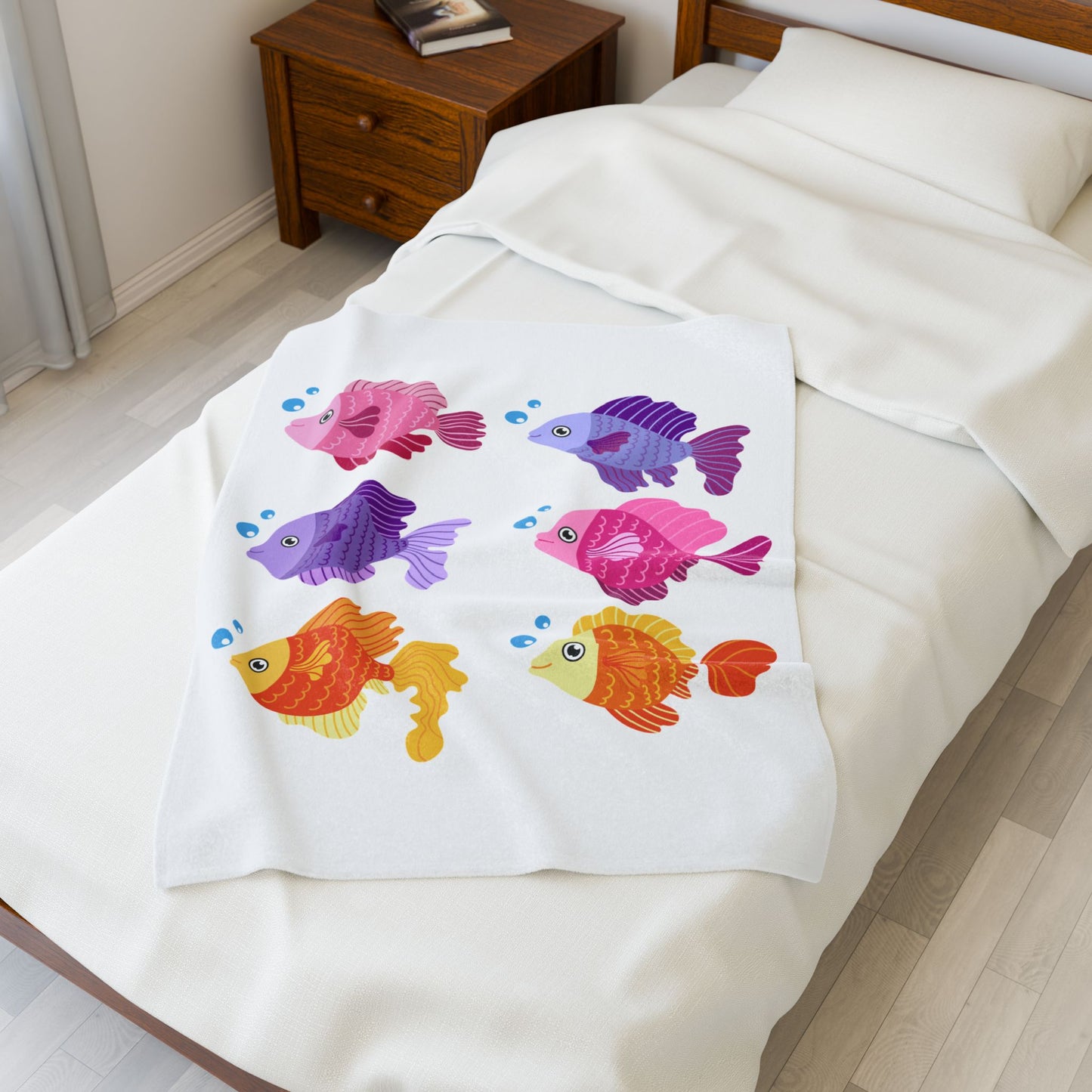 Six fish with cartoonish bubbles Velveteen Plush Blanket