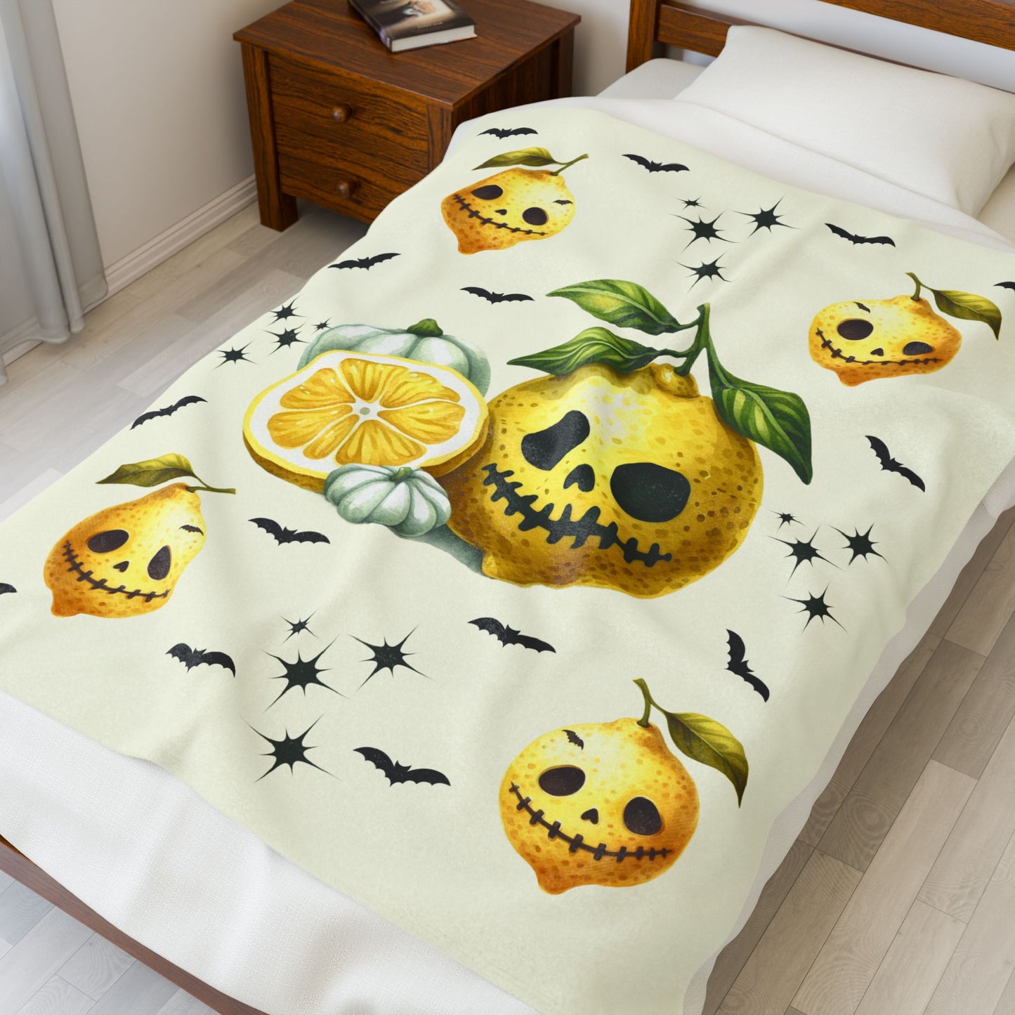 Spooky Citrus Halloween Blanket, Cozy Velvet Throw, Seasonal Home Decor, Unique Gift for Fall, Halloween Nights