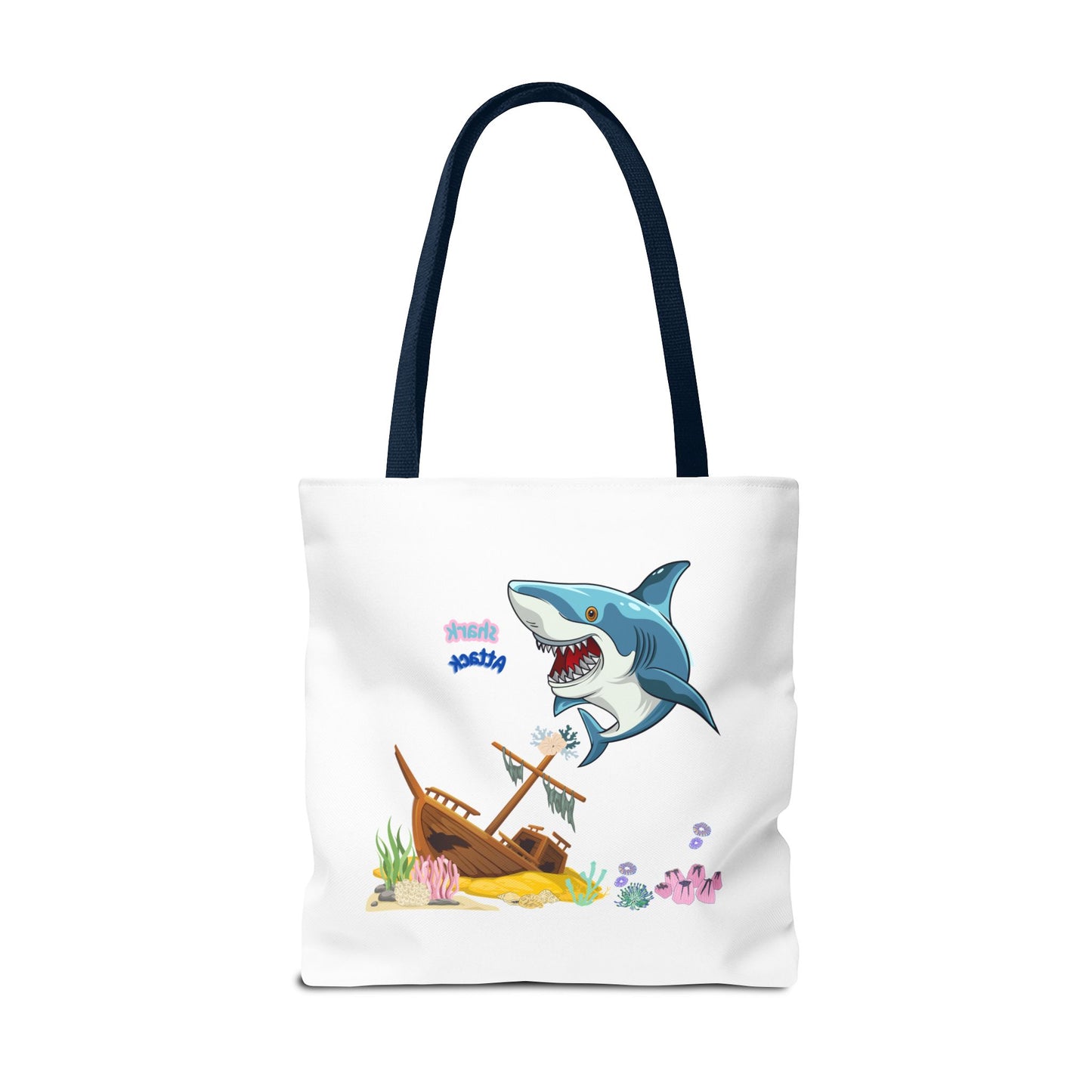 Shark ship colorful coral reef Tote Bag
