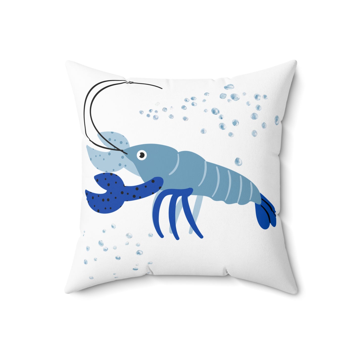 Blue shrimp with dark blue claws and bubbles Spun Polyester Square Pillow