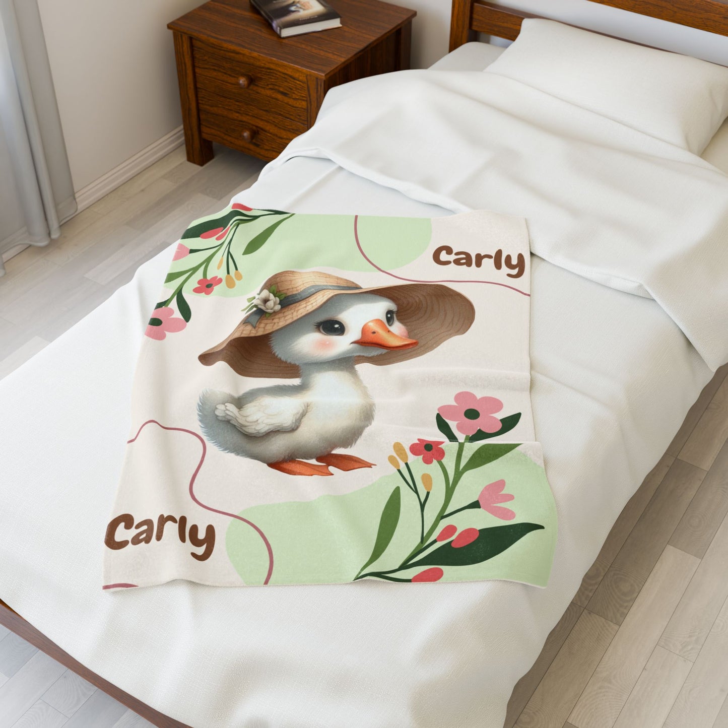 Personalized Velveteen Plush Blanket with Cute Duck Design, Cozy Throw for Kids, Nursery Decor, Birthday Gift, Baby Shower Gift