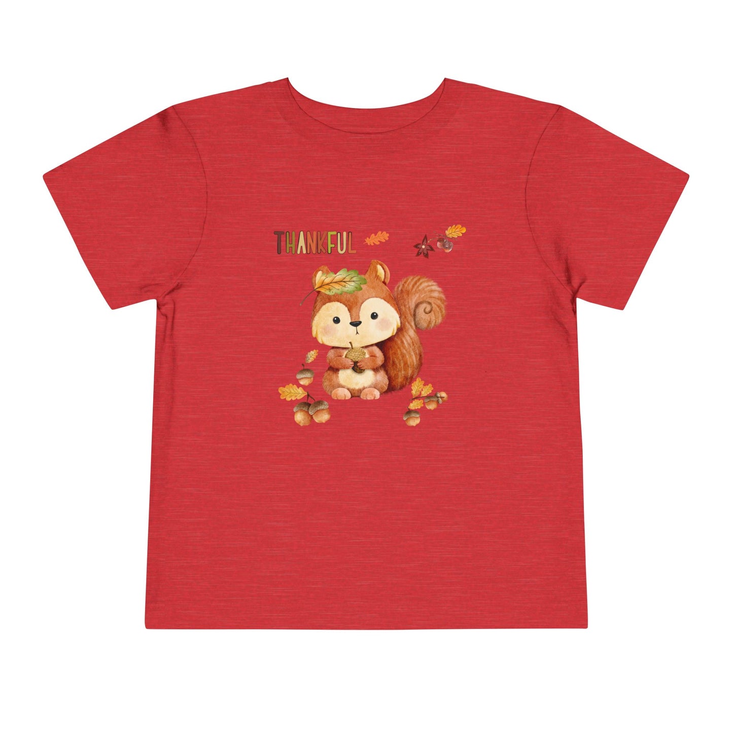 Toddler Short Sleeve Tee - Thankful Squirrel Design, Kids Fall T-Shirt, Thanksgiving Gift, Cute Toddler Apparel, Autumn Outfit
