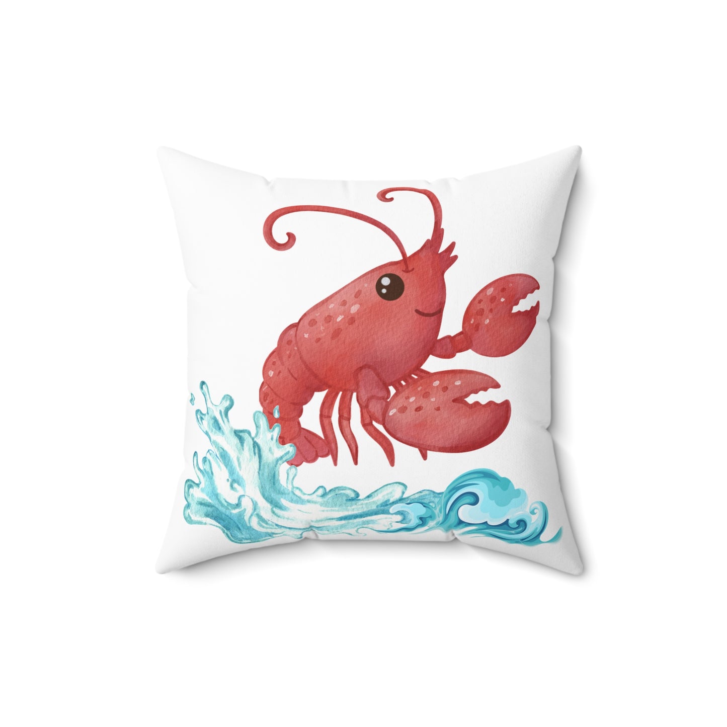 Cheerful red lobster emerging from stylized blue waves Spun Polyester Square Pillow