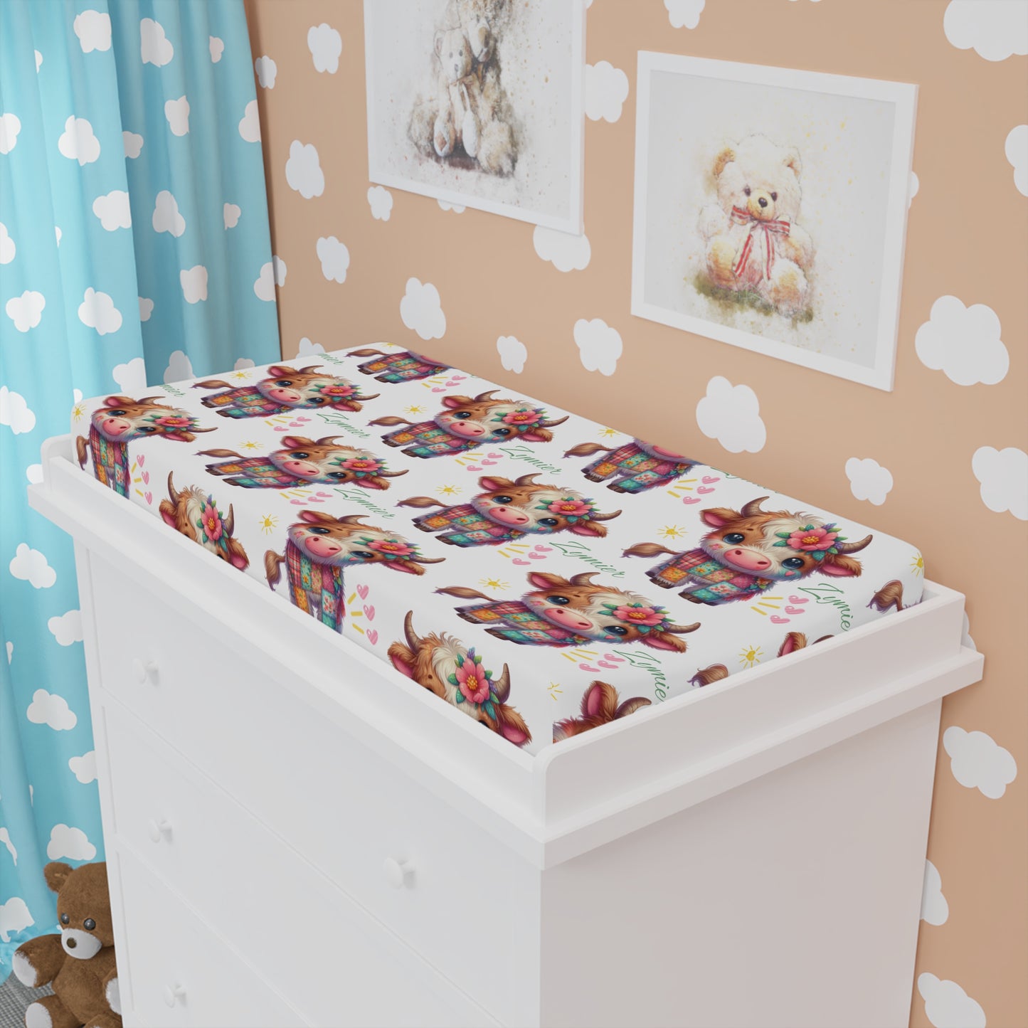 Cute Colorful Cow Baby Changing Pad Cover — Floral Nursery Accent