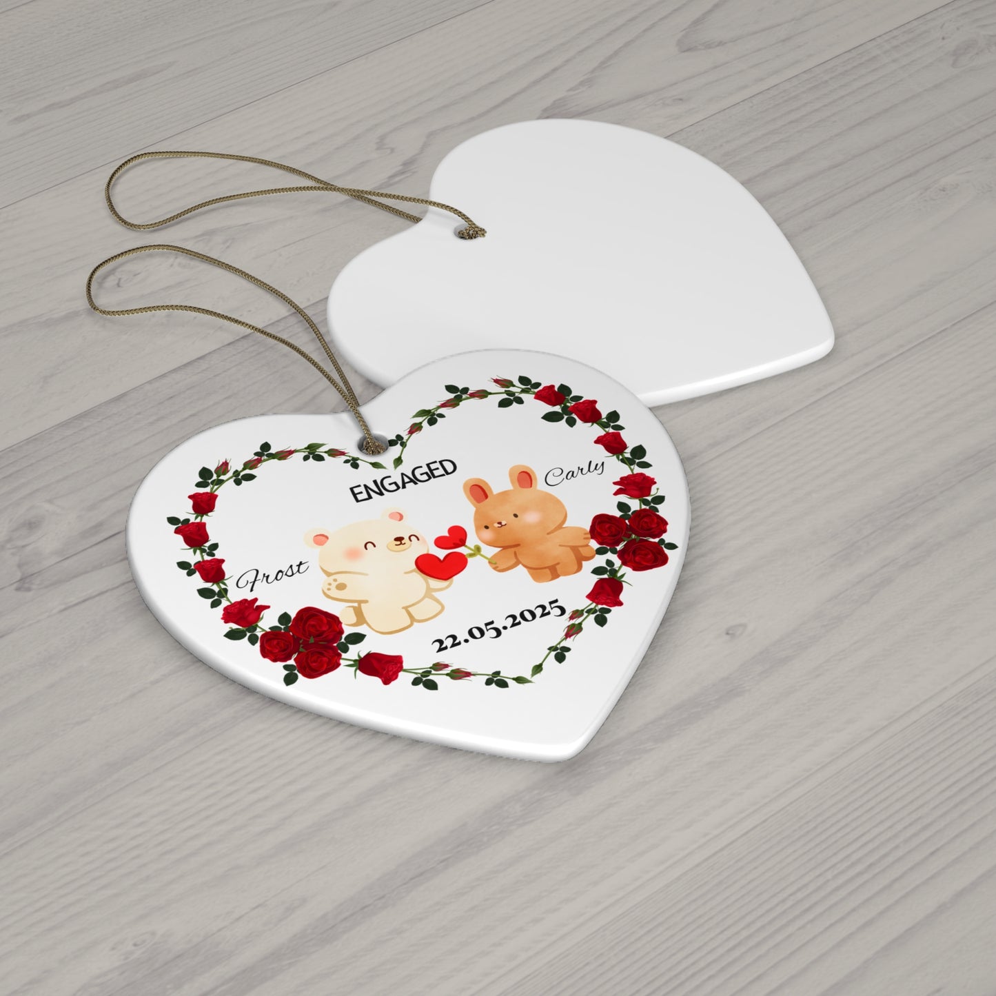 Engagement Ornament, Personalized Heart Keepsake for Wedding Decor, Holiday Gift, Couple Gift, Engagement Celebration