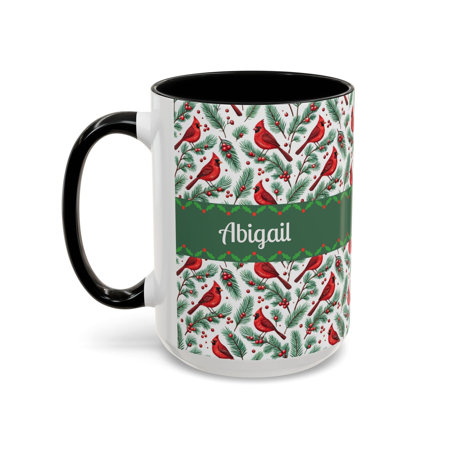 Personalized Holiday Coffee Mug, Festive Cardinal Mug, Custom Name Mug, Christmas Gift, Winter Decor, Drinkware