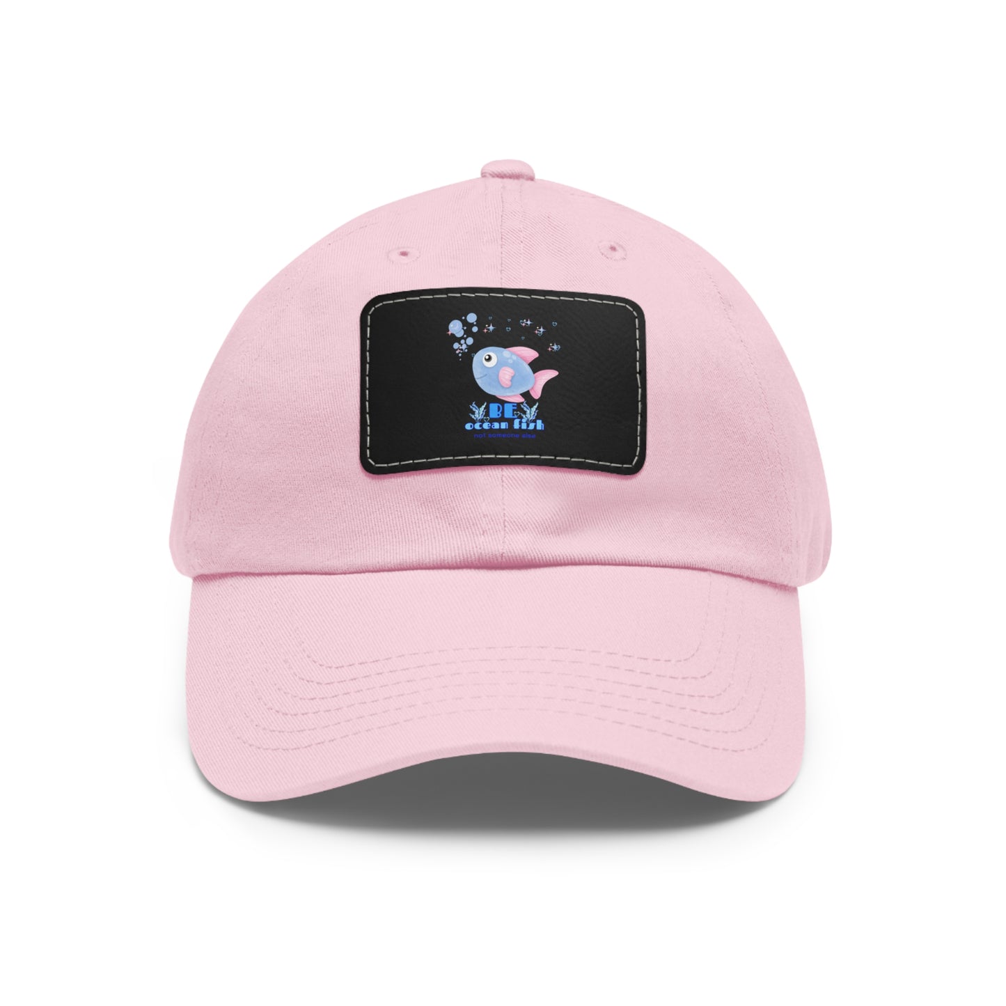Cute cartoon fish with pink fins and bubble Dad Hat with Leather Patch (Rectangle)
