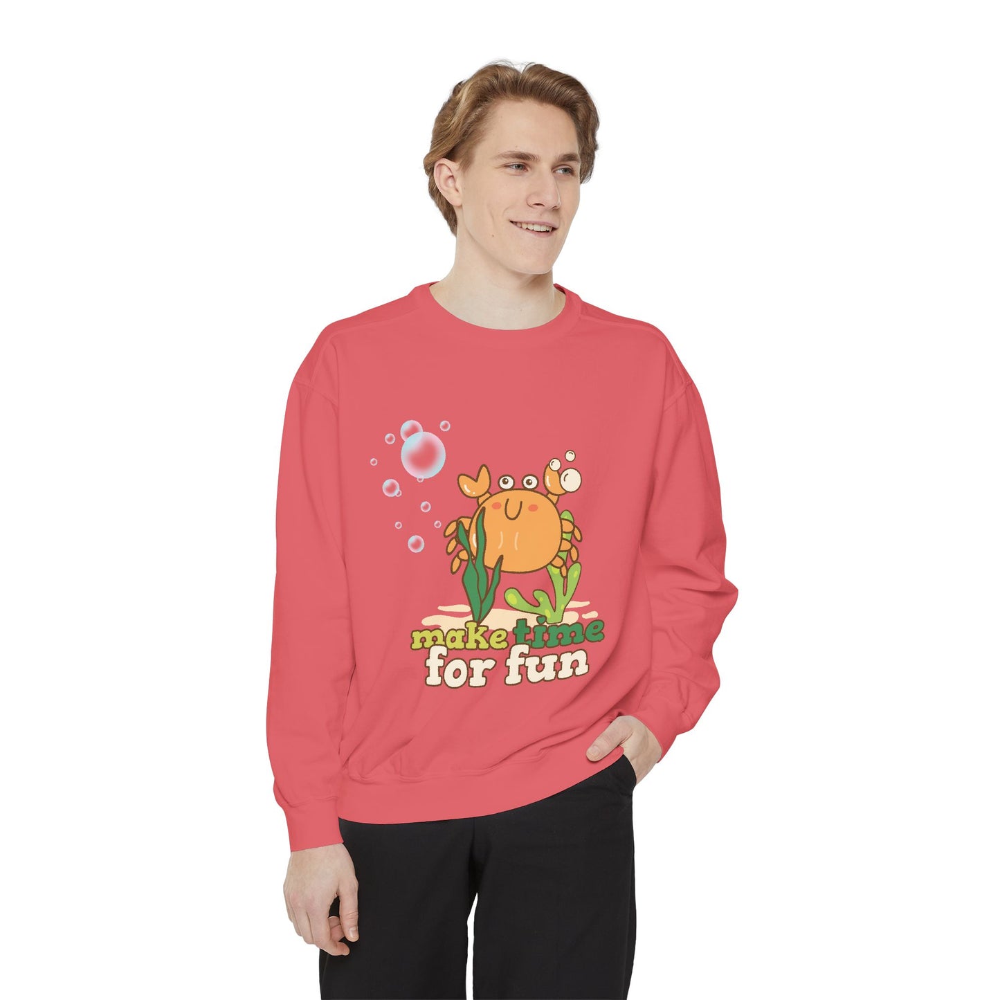 Cartoon crab lllusstration promoting joy and playfulness Unisex Garment-Dyed Sweatshirt