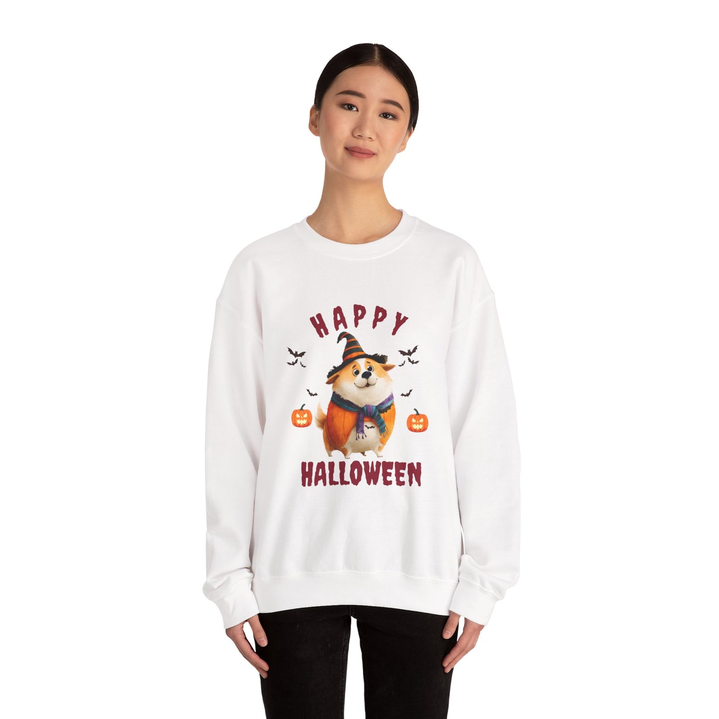 Happy Halloween Dog Sweatshirt, Cozy Fall Attire, Pet Halloween Apparel, Unisex Crewneck, Perfect for Halloween Parties, Fall Fashion