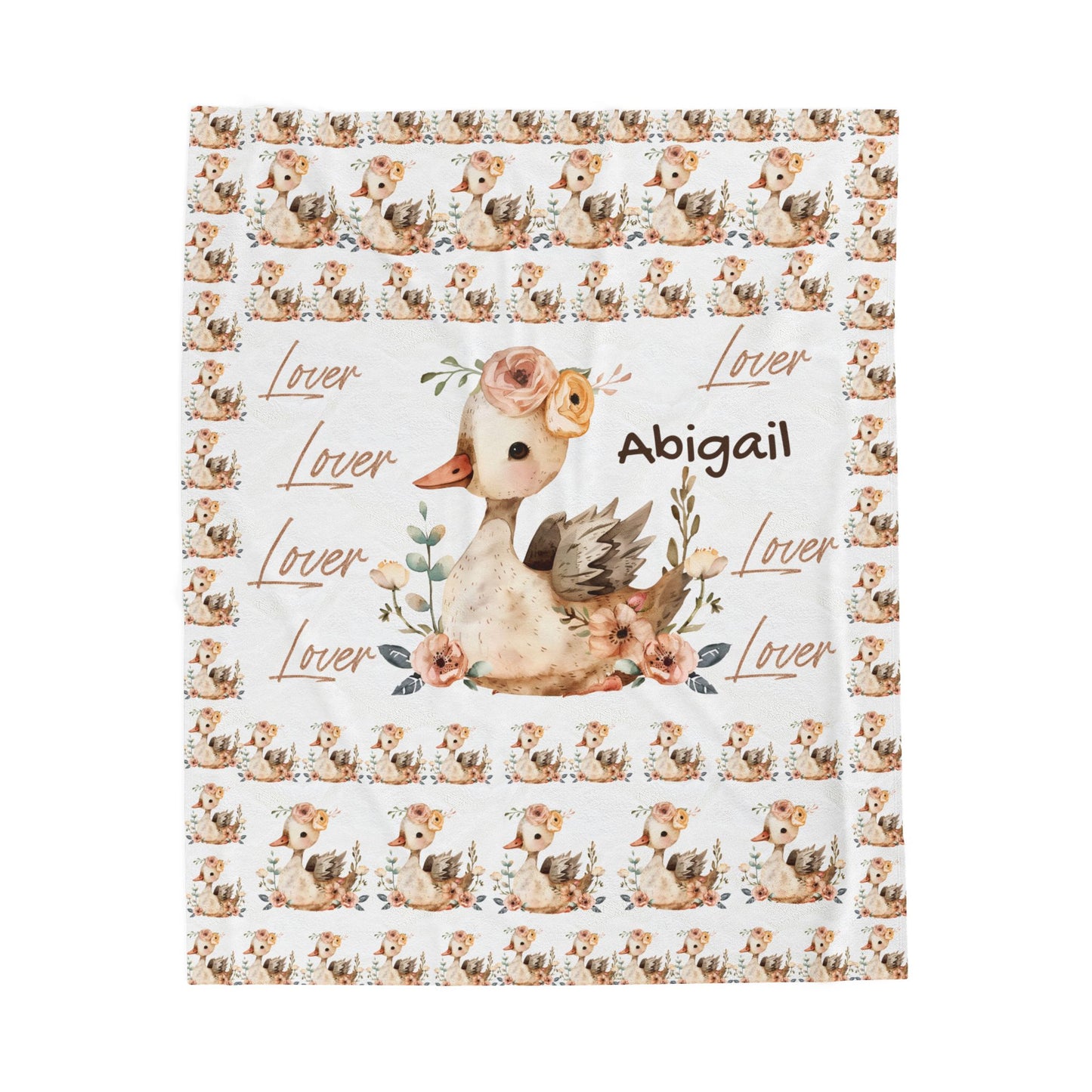 Personalized Velveteen Plush Blanket with Floral Duck Design | Cozy Gift for Baby Nursery, Birthday, Baby Shower, New Parents
