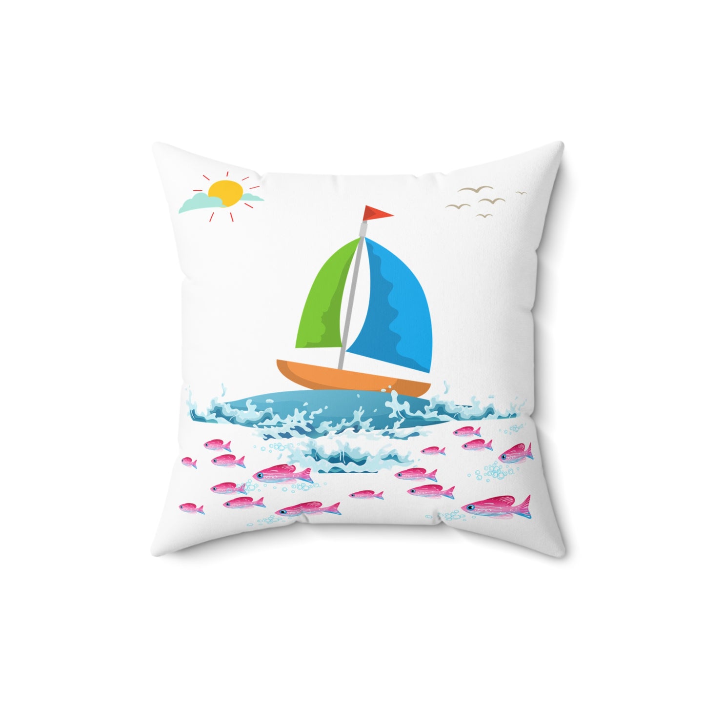 Sailboat and Red fish Spun Polyester Square Pillow