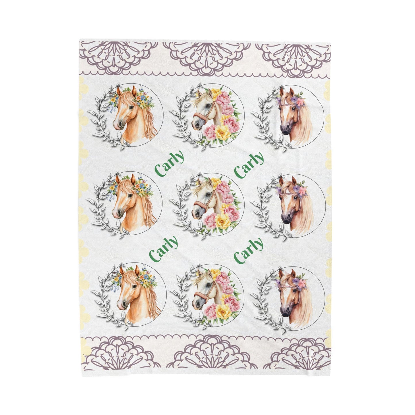 Personalized Horse Lover's Blanket, Velveteen Plush Blanket, Cozy Gift for Kids, Horse-Themed Decor, Unique Nursery Item