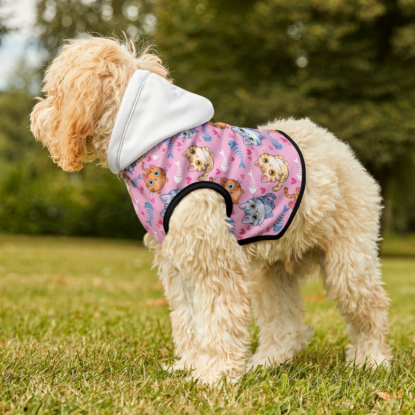 Cute Kitty Print Pet Hoodie - Pink Cat Pattern Dog & Cat Hoodie