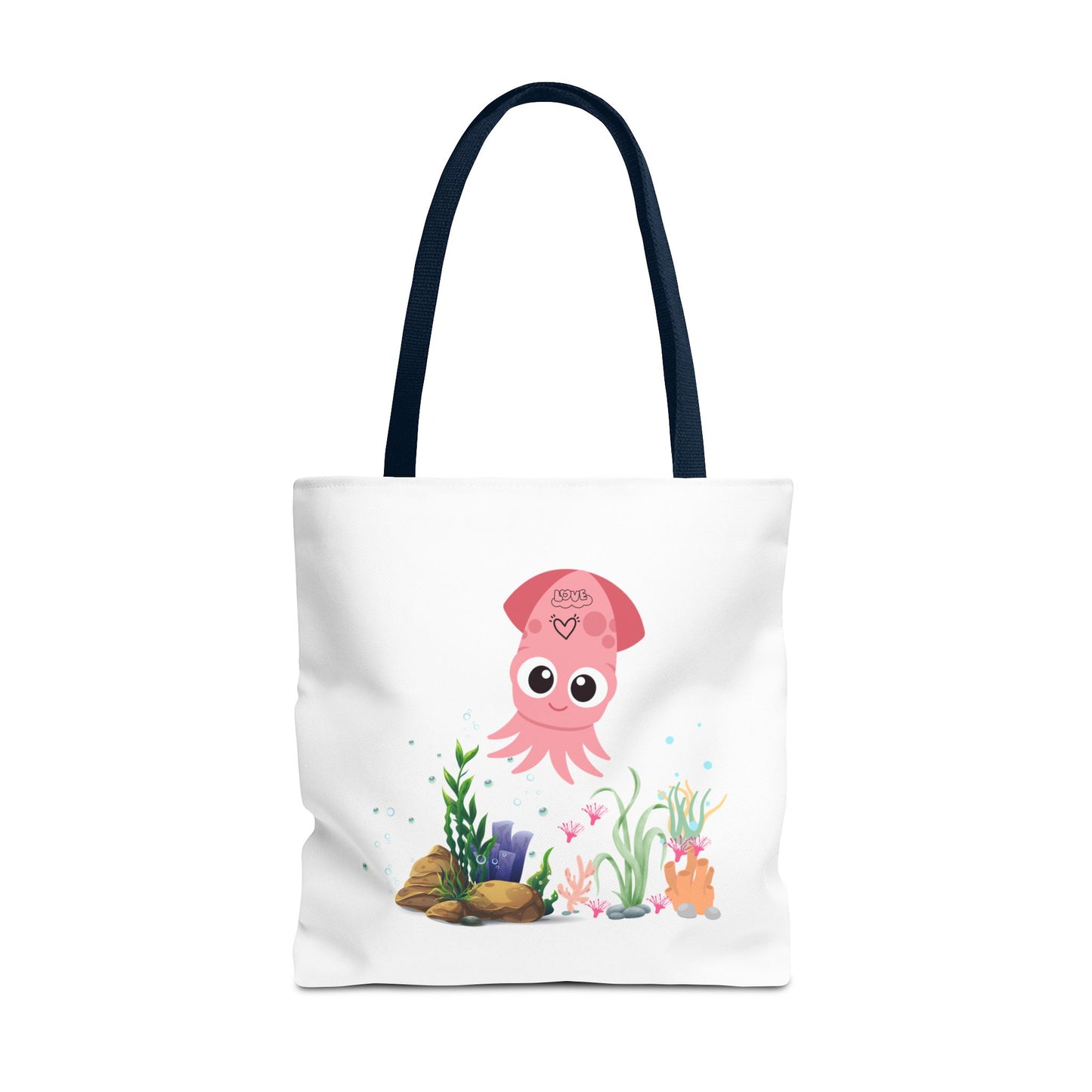 Pink squid cartoon with love Tote Bag