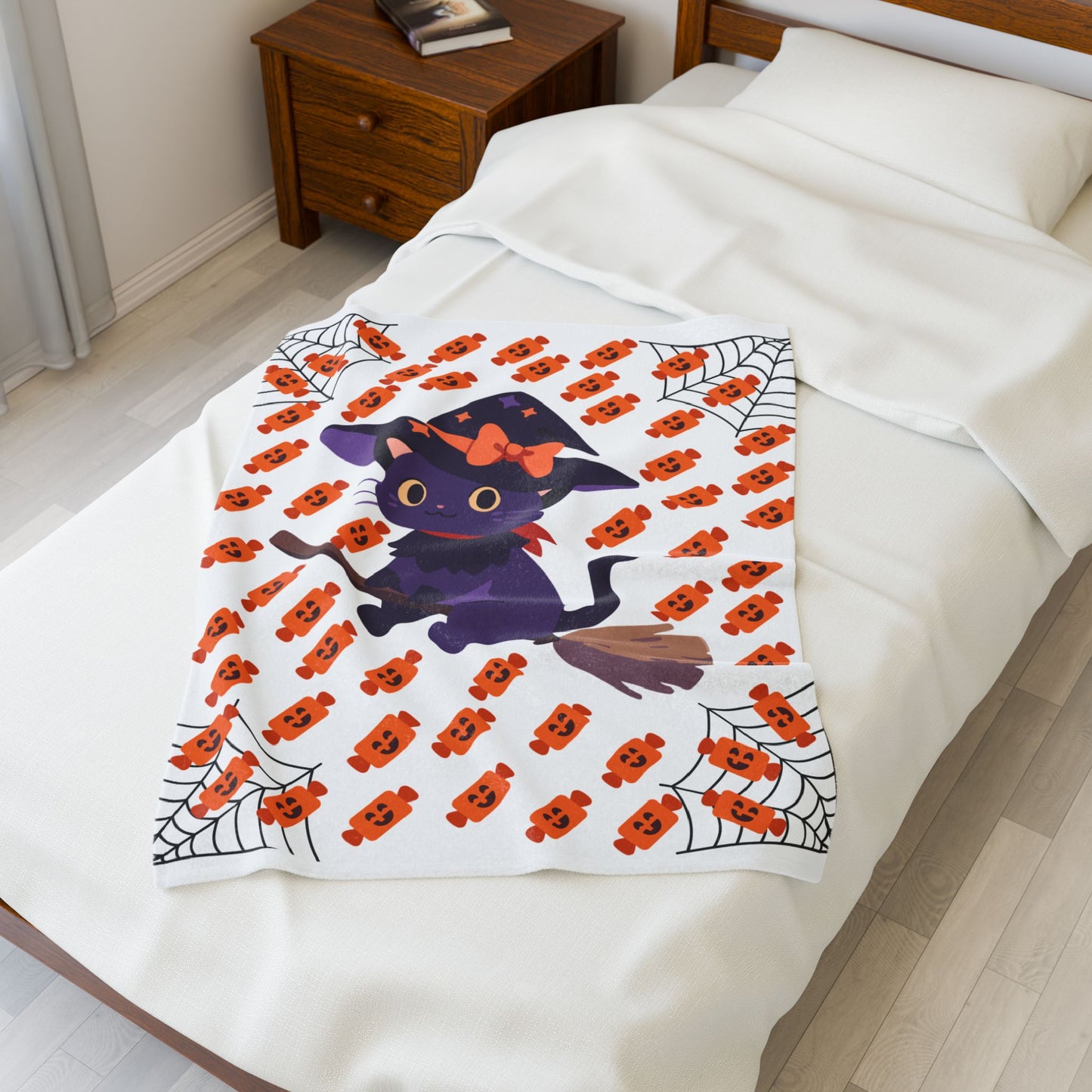 Whimsical Halloween Cat Blanket - Cozy Soft Plush Throw for Fall Decor, Gift for Cat Lovers, Spooky Season, Kids Room, Cozy Movie Nights