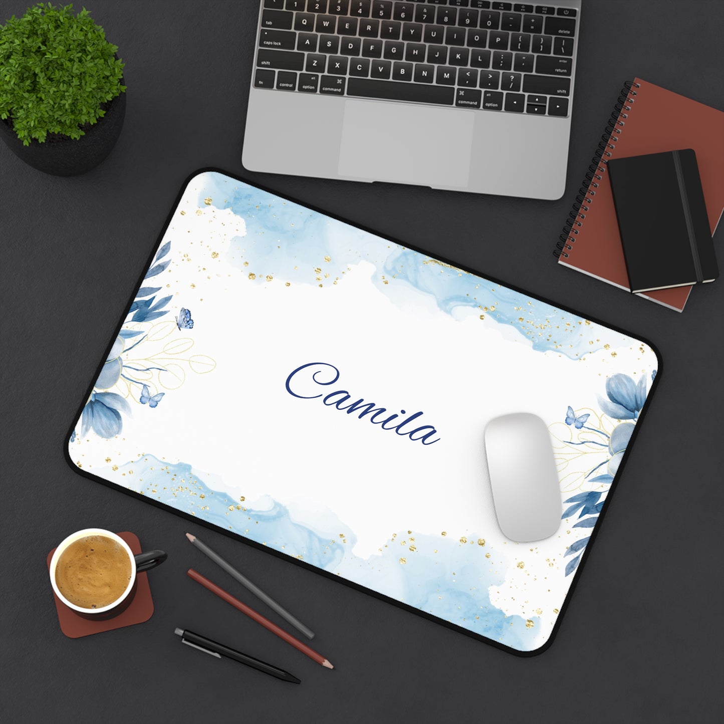 Personalized Desk Mat with Elegant Floral Design, Custom Mouse Pad, Office Decor, Gift for Her, Home Office Accessory