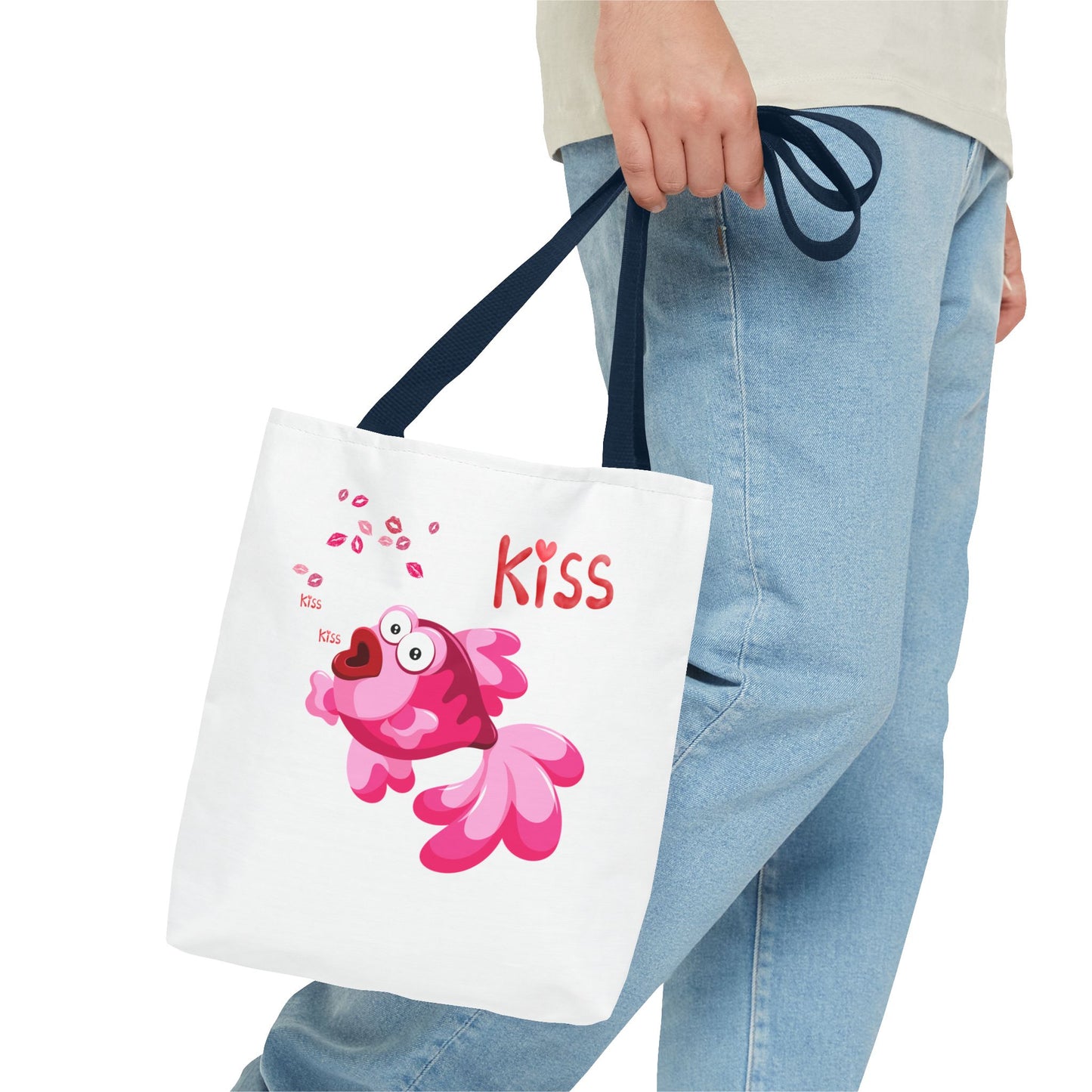 Pink fish with open mouth and kiss Tote Bag